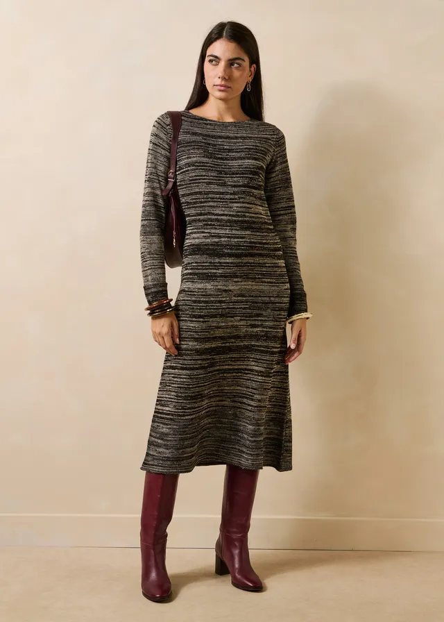 la-f-e-marabout-e-gavina-kleid-schwarz-beige-gestreift-wolle image 1