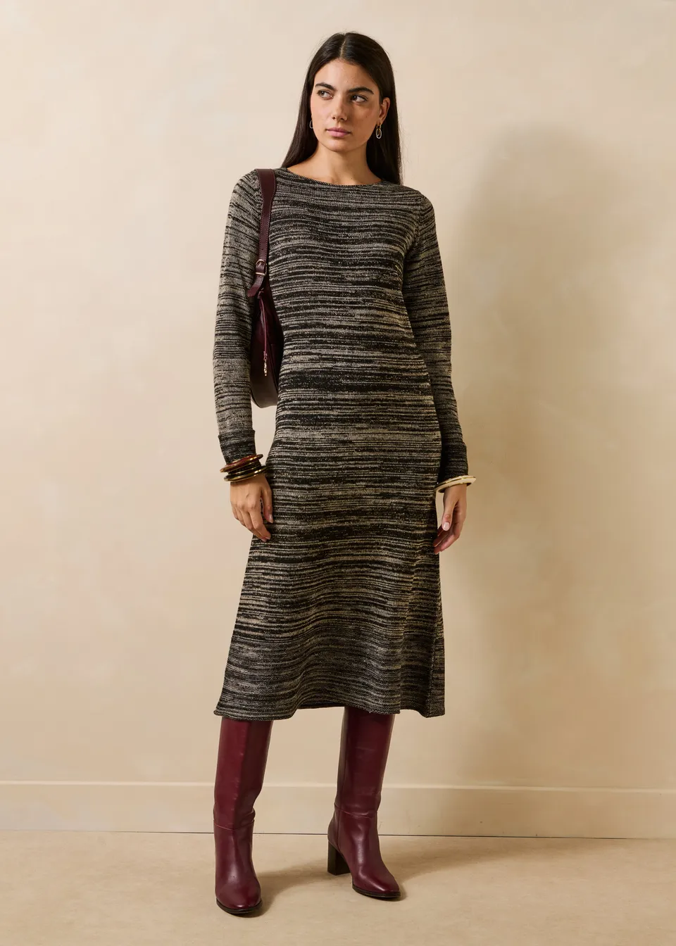 la-f-e-marabout-e-gavina-kleid-schwarz-beige-gestreift-wolle image 1
