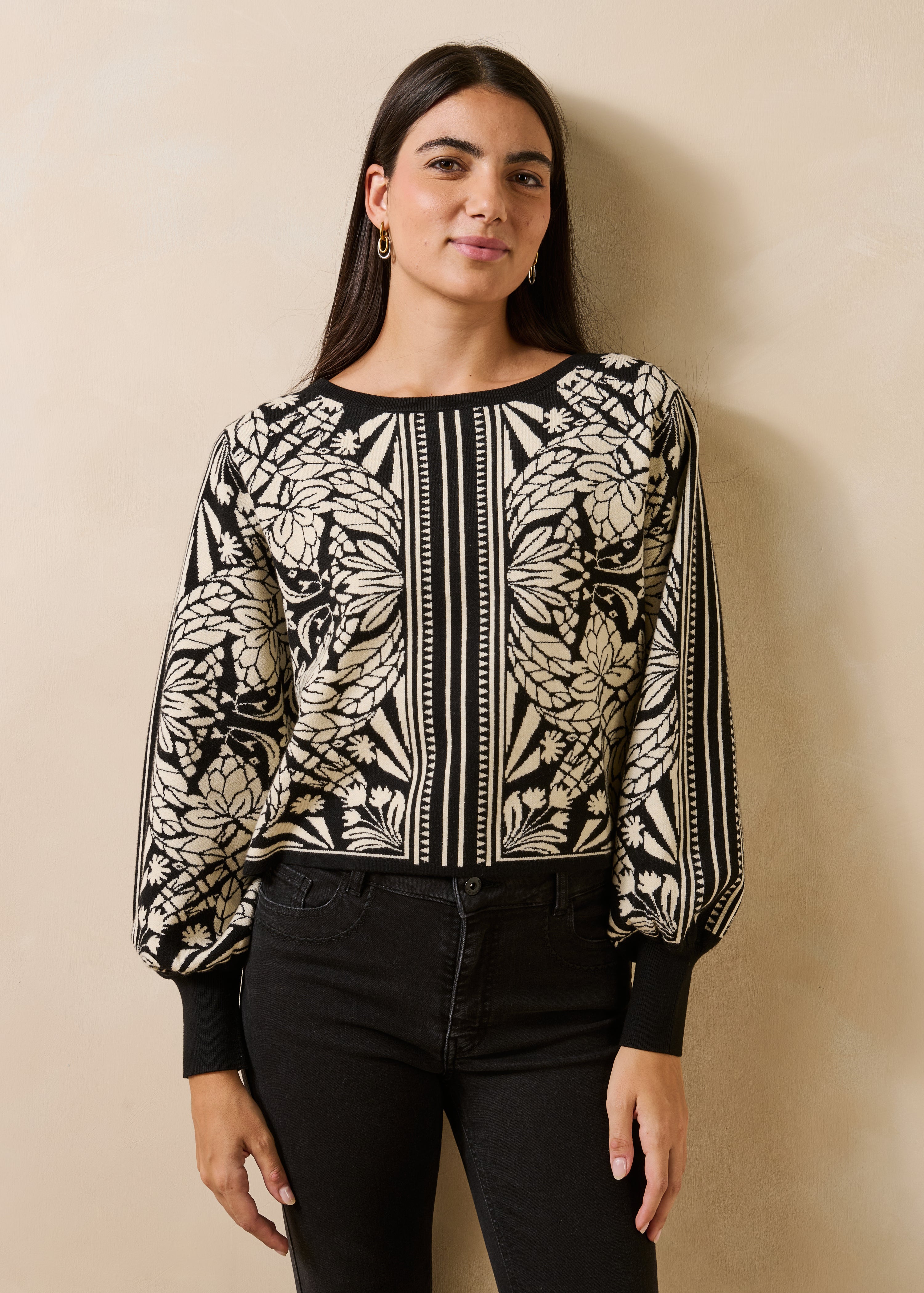 la-f-e-marabout-e-pullover-schwarz-wei-jacquard-gambie image 2