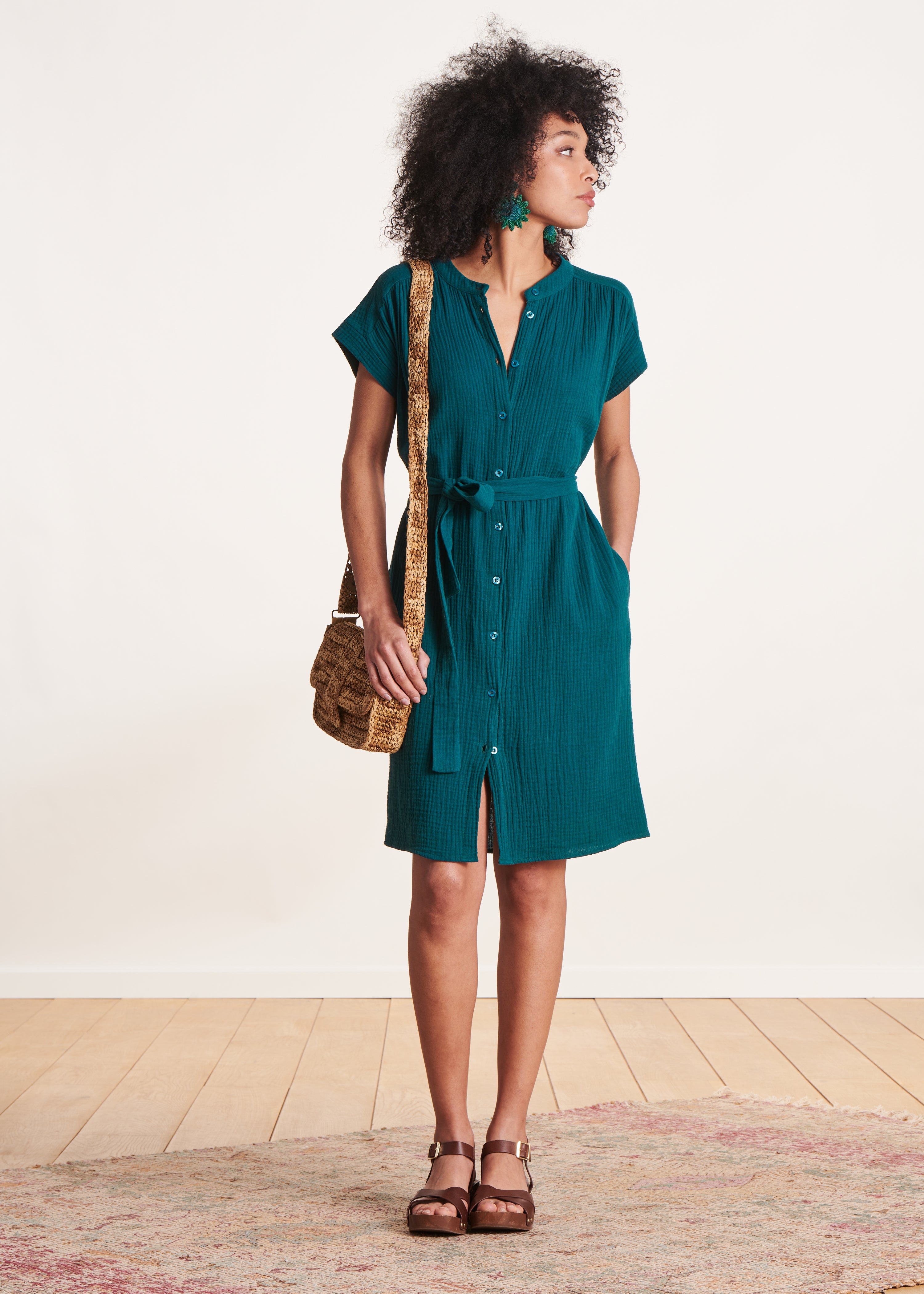 la-f-e-marabout-e-kleid-petrol-bio-musselin-kurz image 1