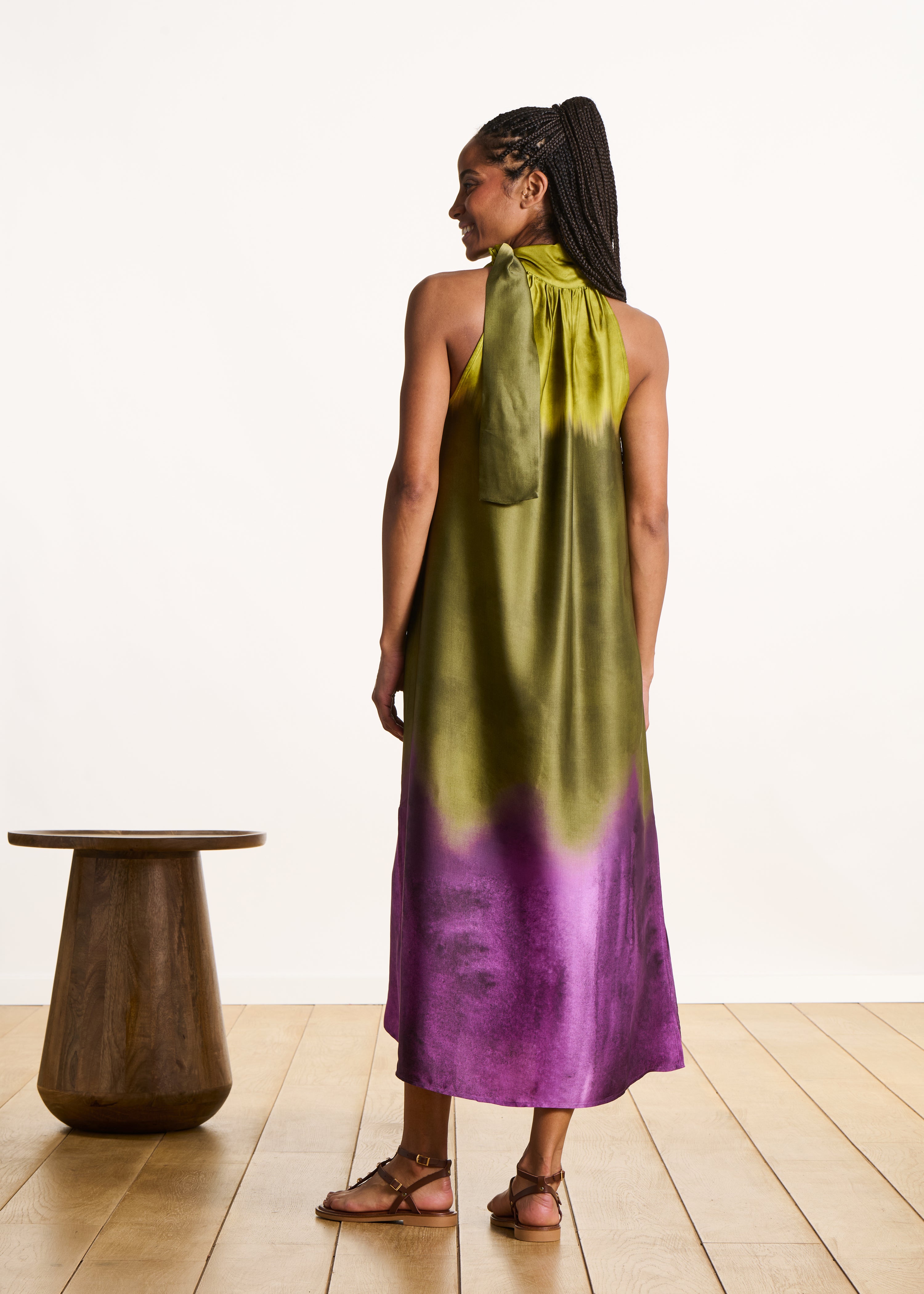 la-f-e-marabout-e-filoni-maxikleid-satin-gr-n-tie-dye-schlitz image 3