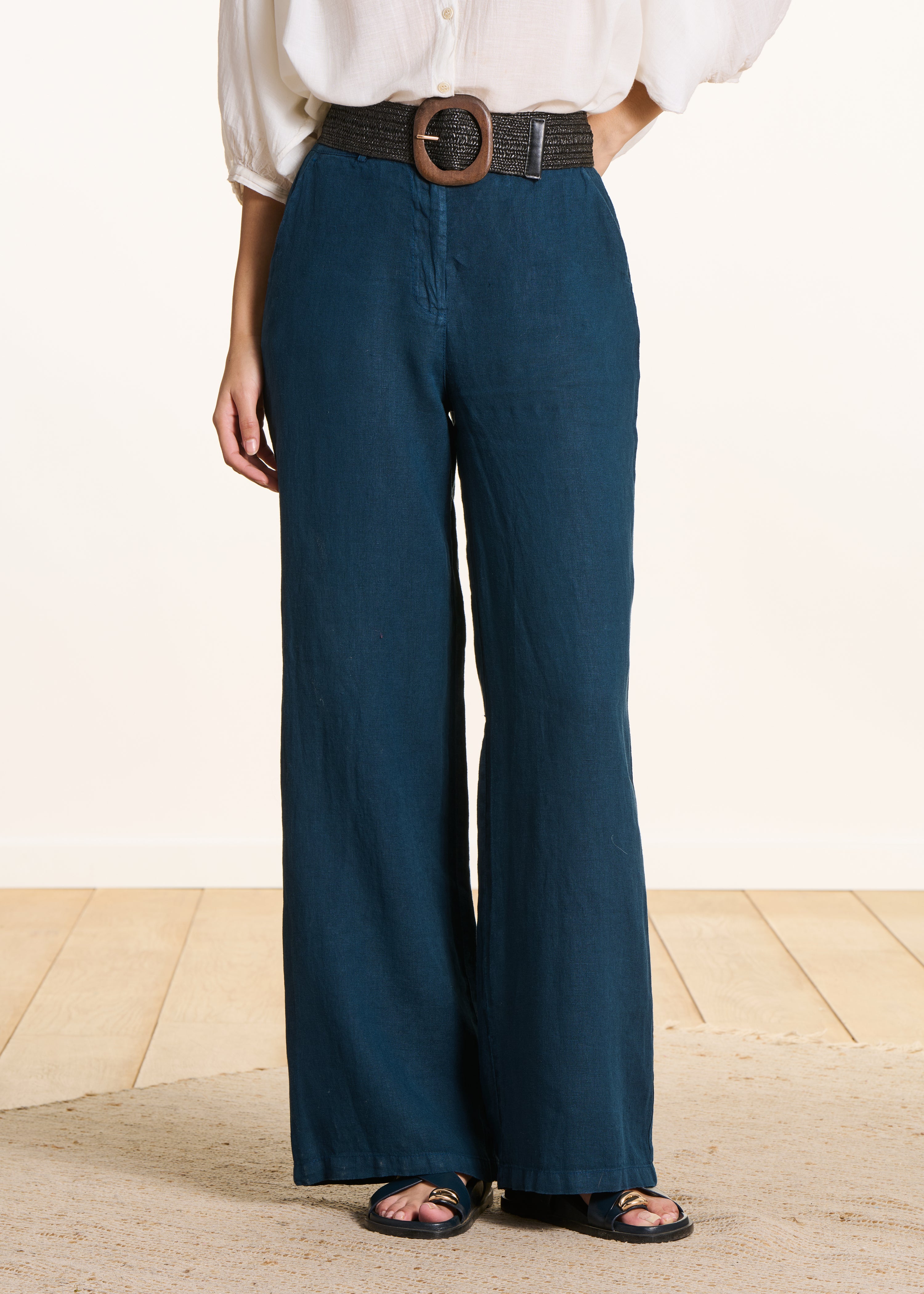 la-f-e-marabout-e-leinenhose-petrol-weit-hohe-taille image 2