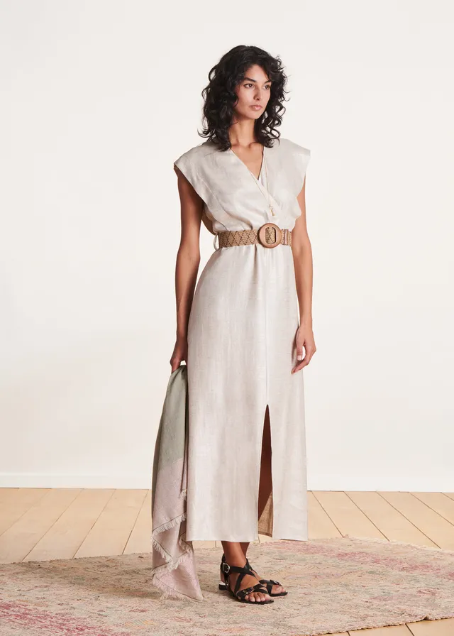 la-f-e-marabout-e-savigny-midikleid-beige-leinen-gr-38 image 1
