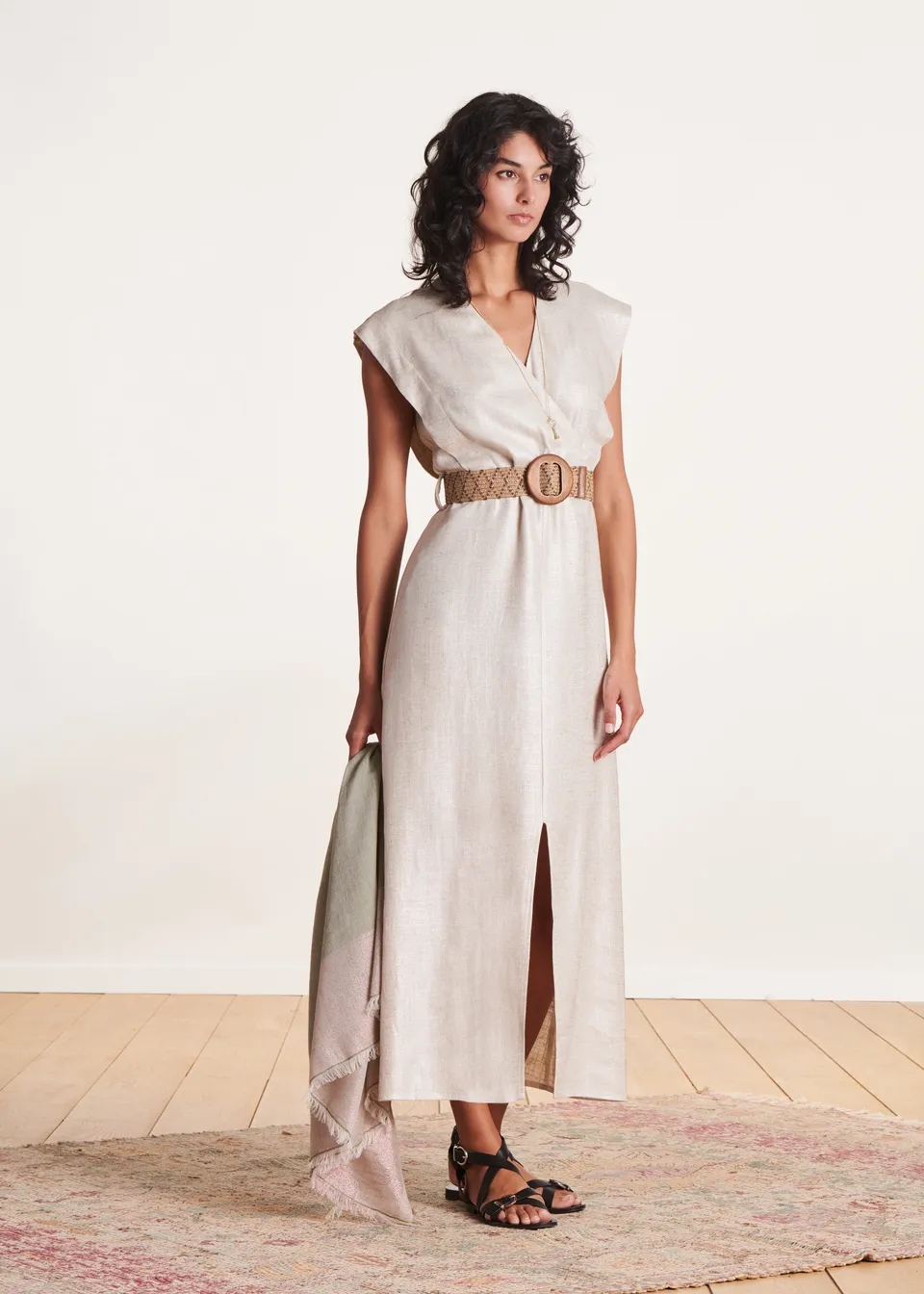 la-f-e-marabout-e-savigny-midikleid-beige-leinen-gr-38 image 1