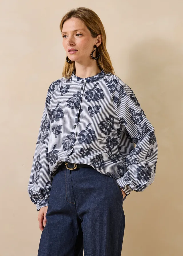 la-f-e-marabout-e-elvia-bluse-blau-gestreift-jacquard image 1