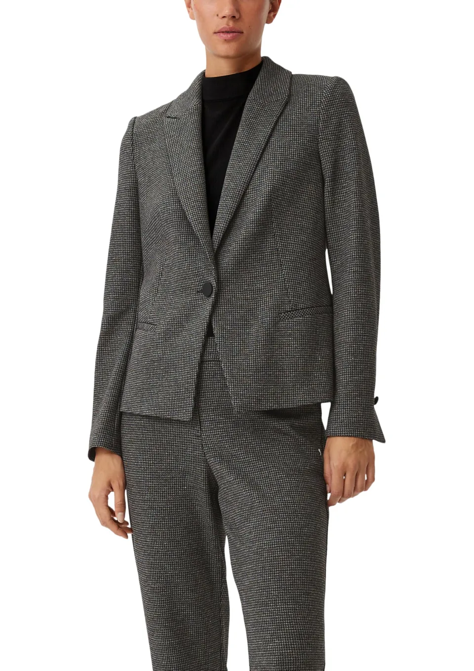 comma-blazer-pepita-muster-jacquard-damenblazer-gr-40-schwarz image 1