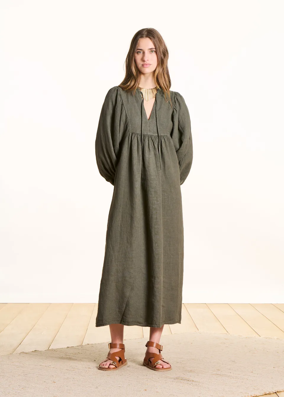 la-f-e-marabout-e-leinenkleid-lang-khaki-gr-34 image 1