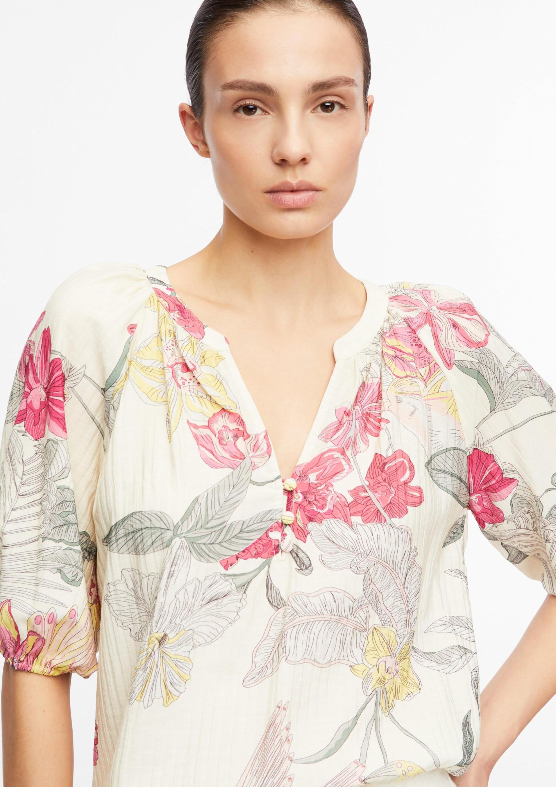 comma-bluse-tunika-ausschnitt-gr-46-beige-kurzarm image 3