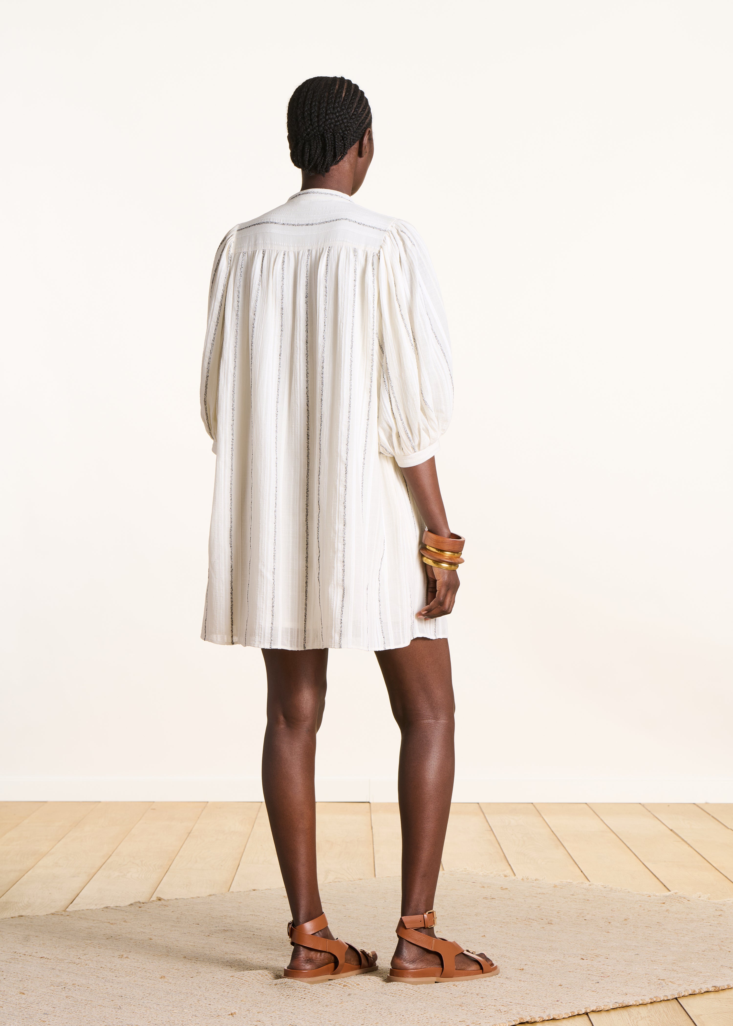la-f-e-marabout-e-fabiola-kleid-ecru-gestreift-kurz image 2