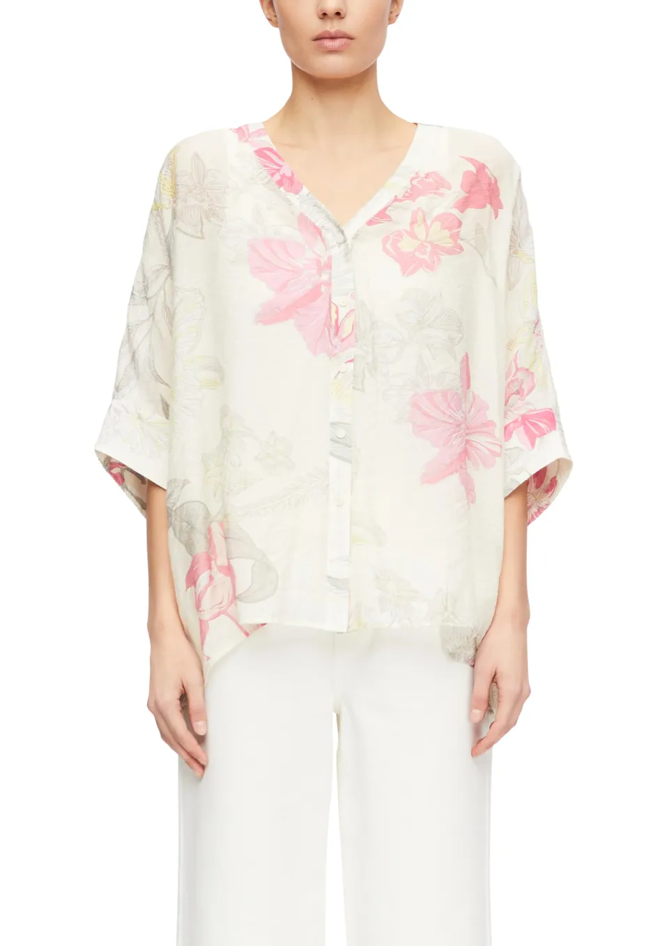 comma-poncho-bluse-chiffon-bluse-xl-beige-allover image 1
