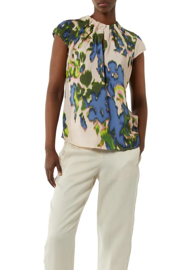 comma-satinbluse-all-over-print-raffung-kurzarm image 1