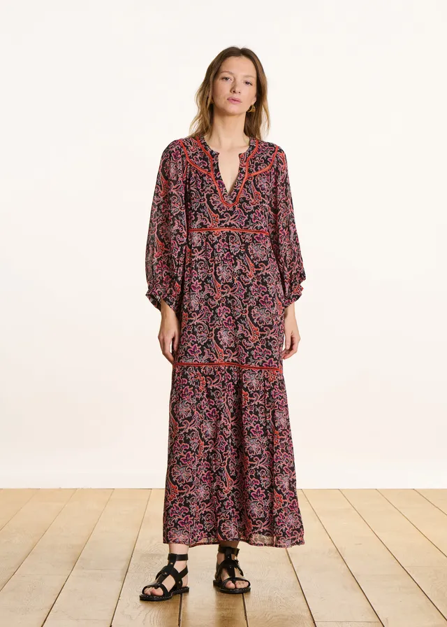 la-f-e-marabout-e-maxikleid-schwarz-floral-3-4-arm-volant image 1