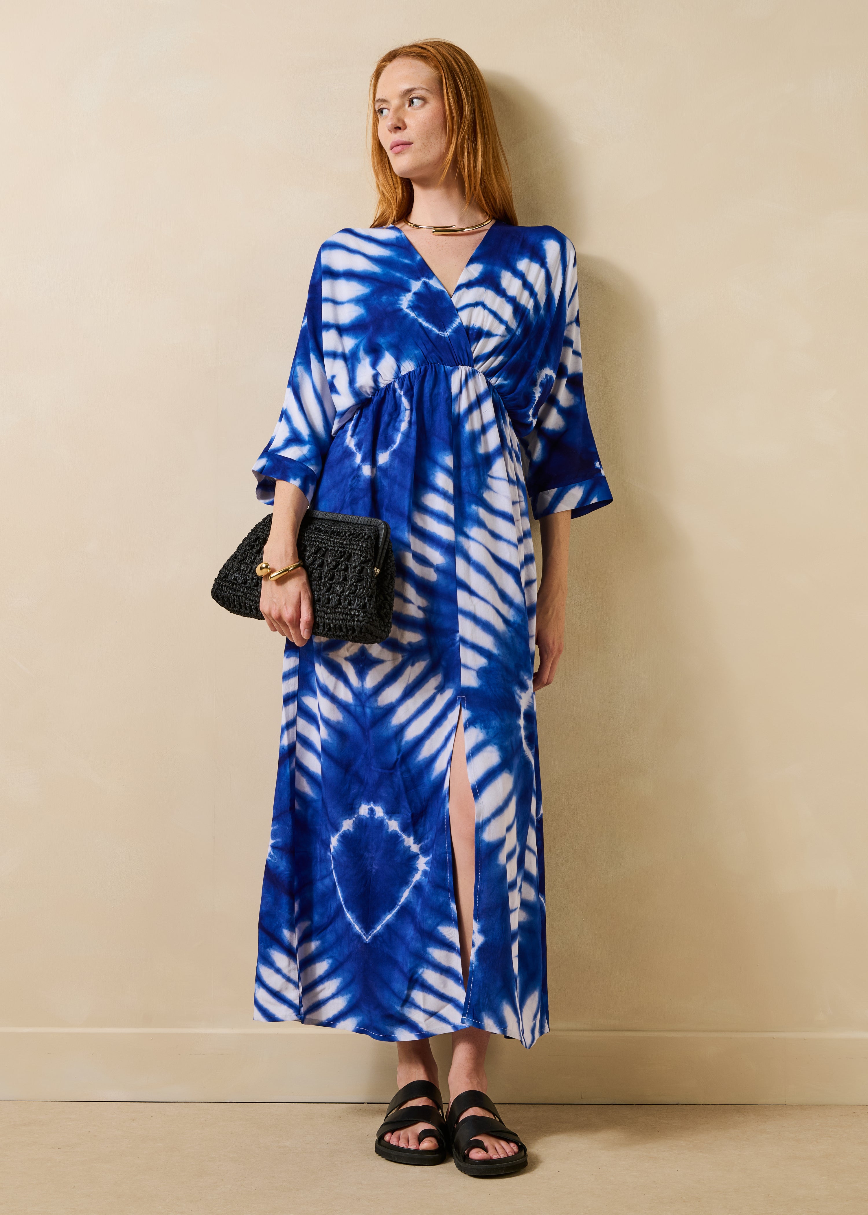 la-f-e-marabout-e-dacre-maxikleid-blau-3-4-arm-gr-40 image 3