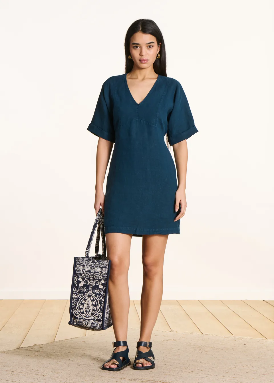 la-f-e-marabout-e-flavie-kleid-petrol-leinen-kurz image 1
