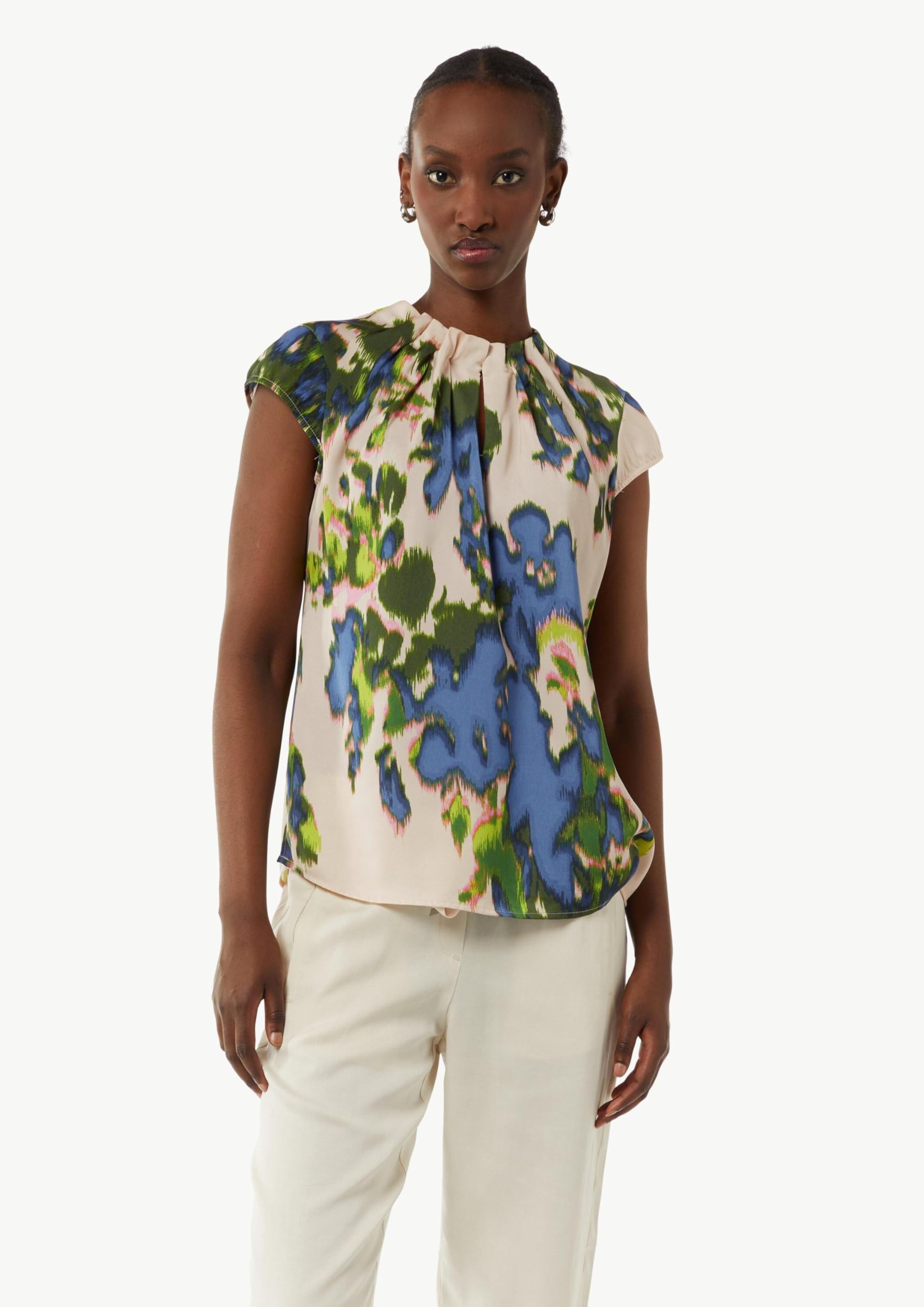 comma-satinbluse-all-over-print-raffung-kurzarm image 5