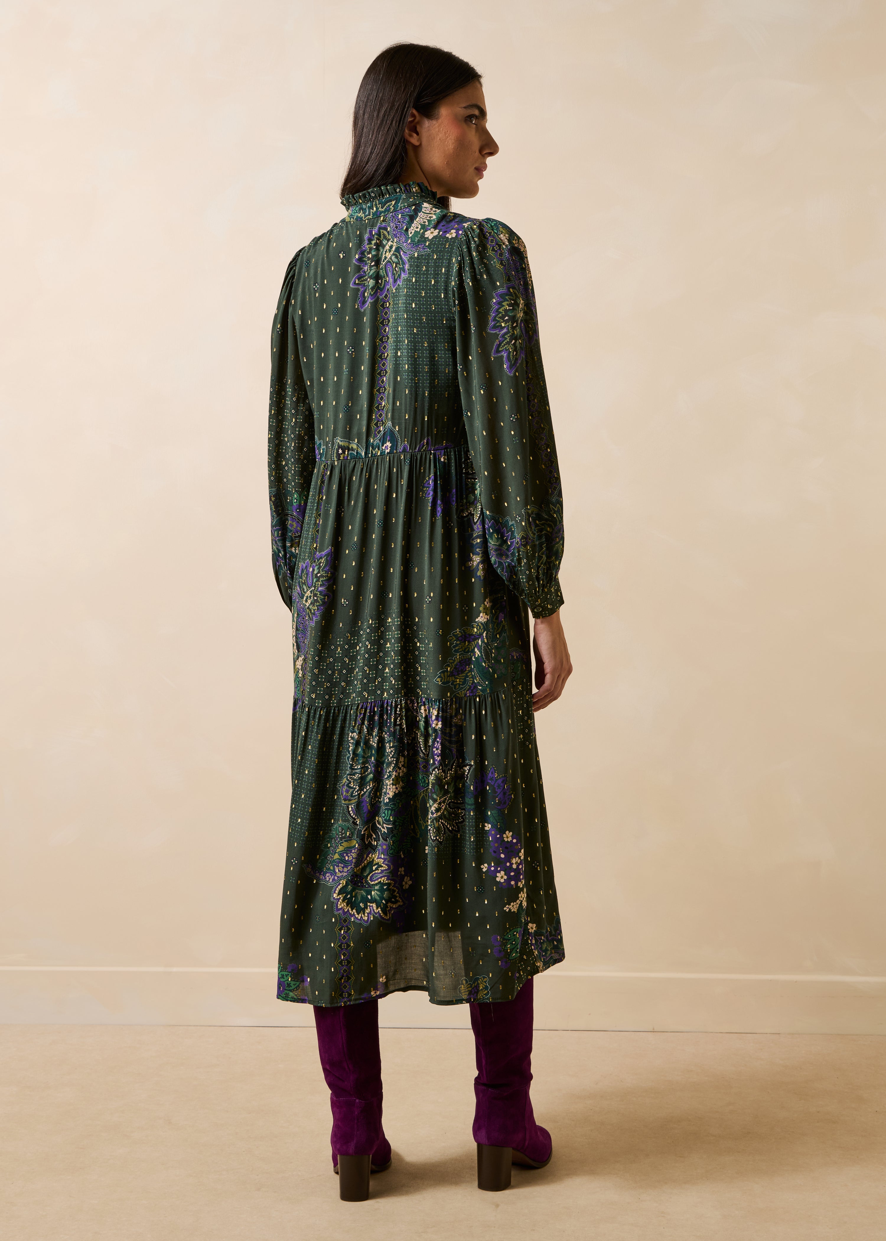 la-f-e-marabout-e-gauffra-kleid-gr-n-lang-gemustert image 3