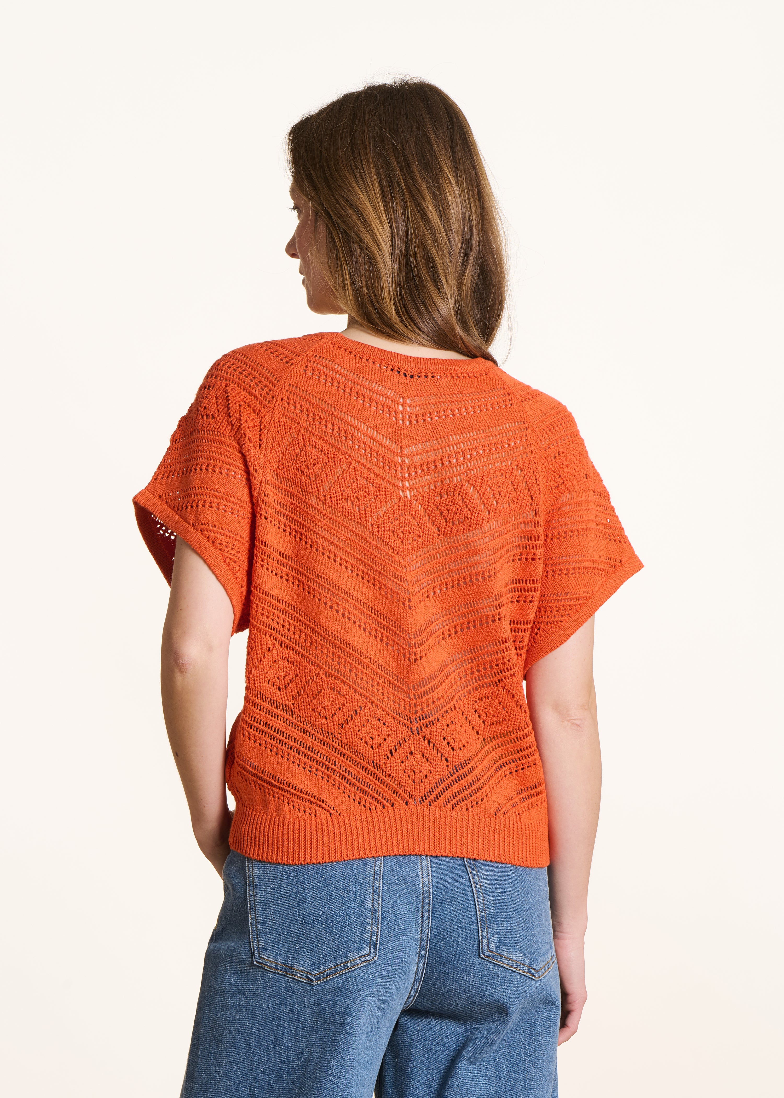 la-f-e-marabout-e-filia-pullover-kurzarm-orange-lochstrick image 3