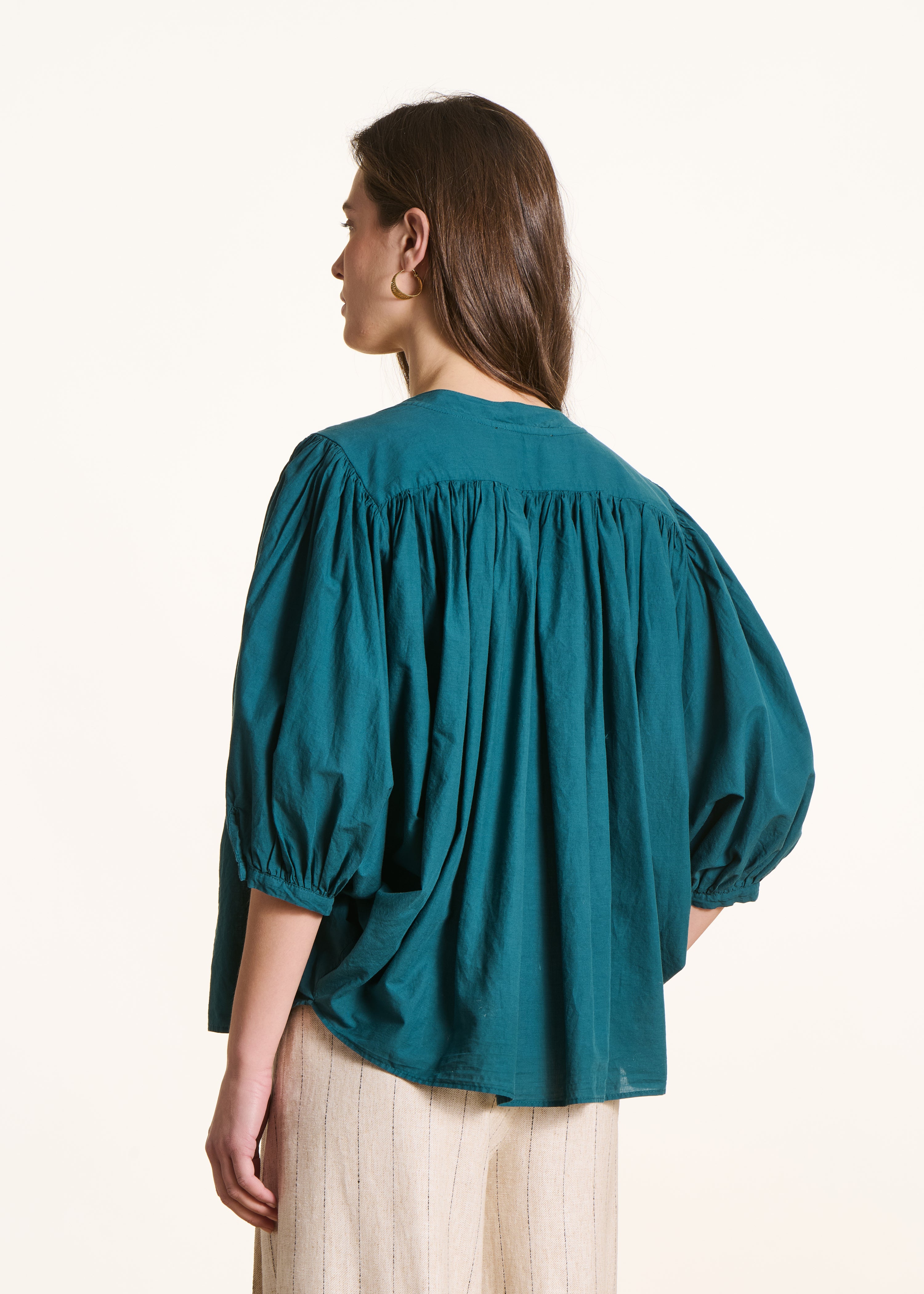 la-f-e-marabout-e-douwina-baumwollbluse-petrol-3-4-arm image 3