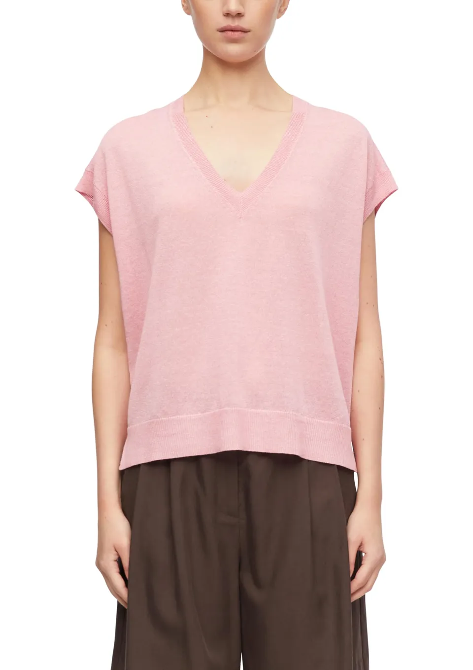 comma-knitwear-strickpullover-feinstrick-l-rosa-v-ausschnitt image 1