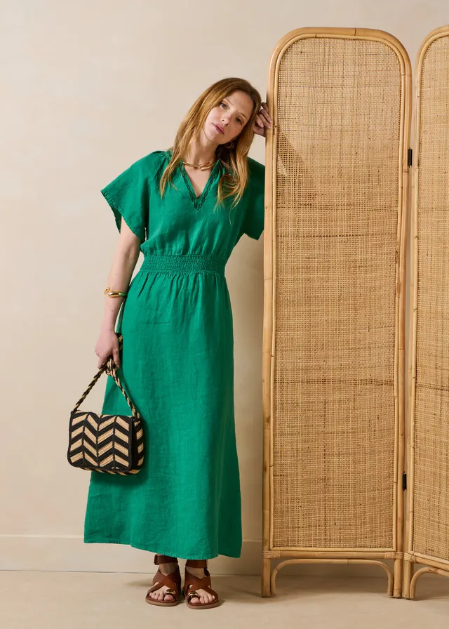 la-f-e-marabout-e-drasila-maxikleid-gr-n-leinen-tailliert image 1