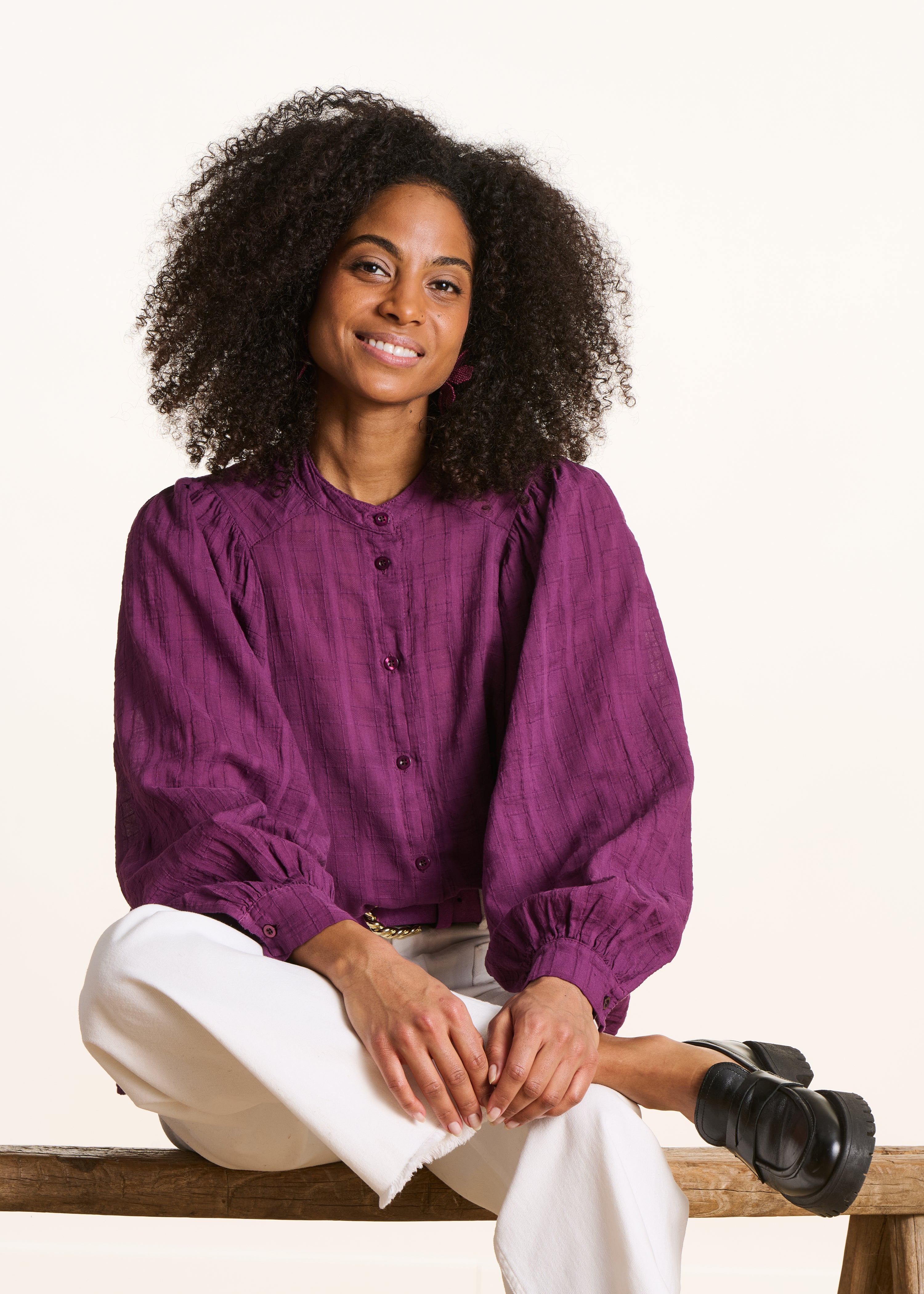 la-f-e-marabout-e-bluse-violett-karo-weit-baumwolle image 2