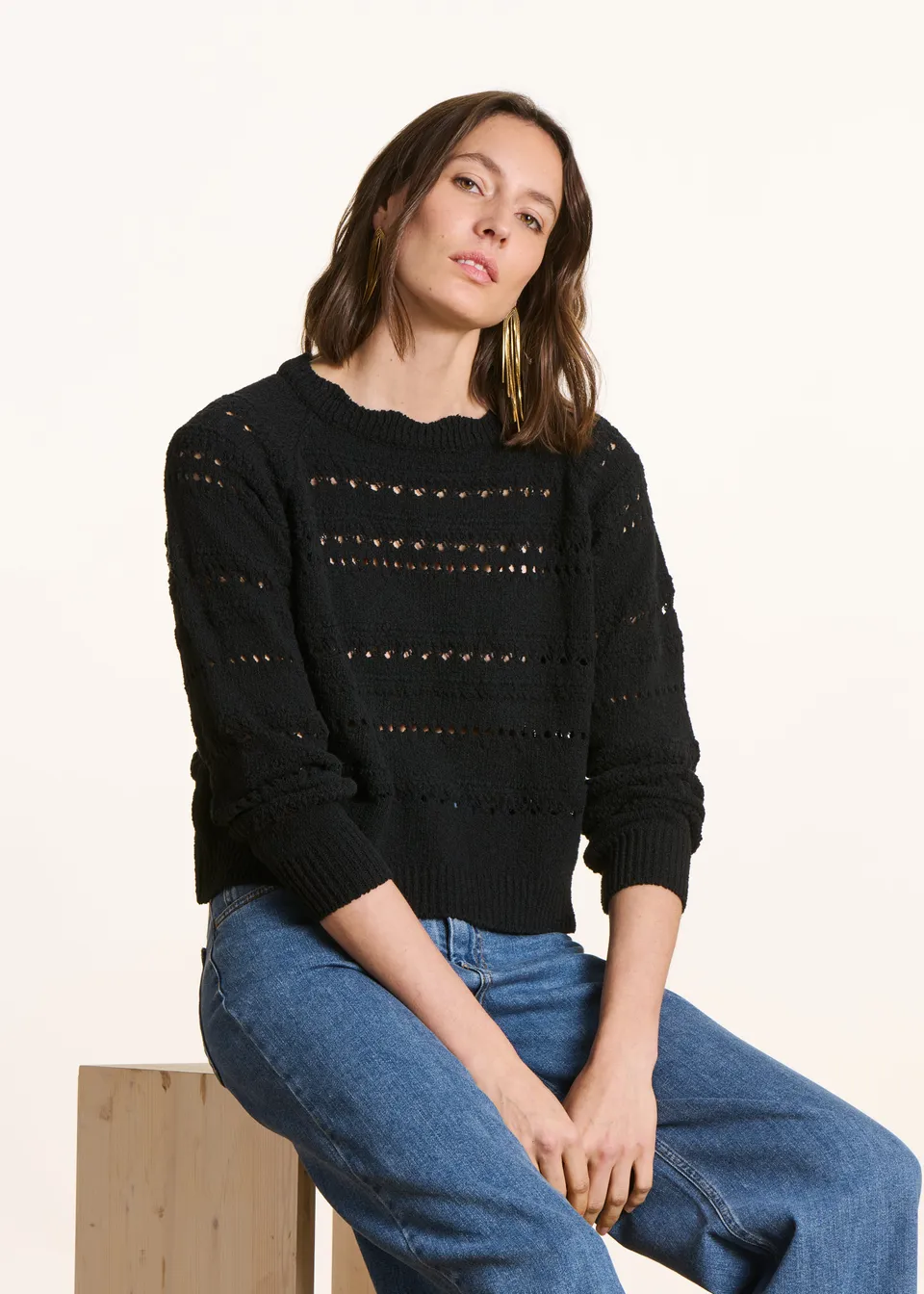 la-f-e-marabout-e-florette-pullover-damen-schwarz-ajour image 1