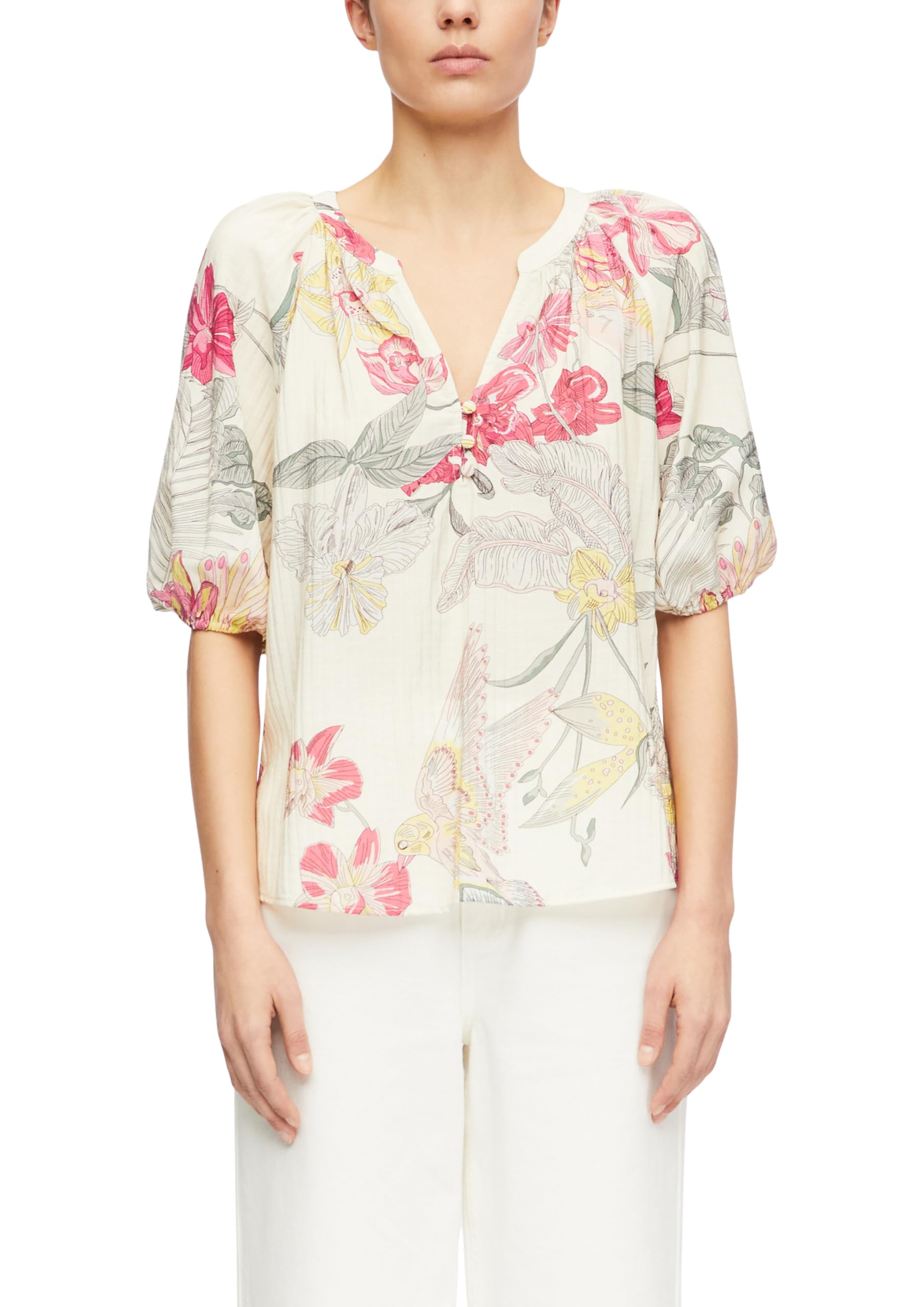 comma-bluse-tunika-ausschnitt-gr-46-beige-kurzarm image 1