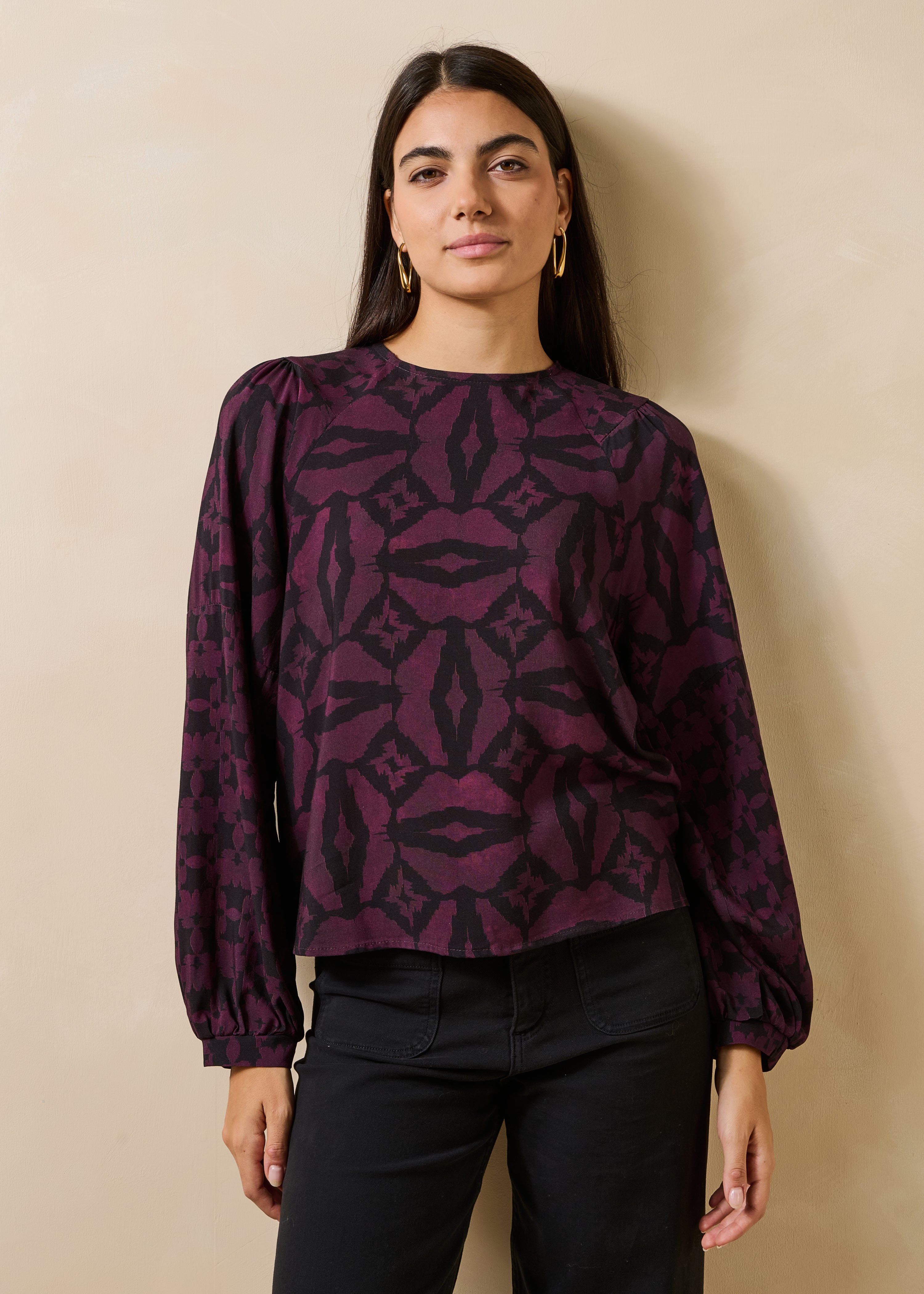 la-f-e-marabout-e-goplin-top-damen-schwarz-violett-print image 1