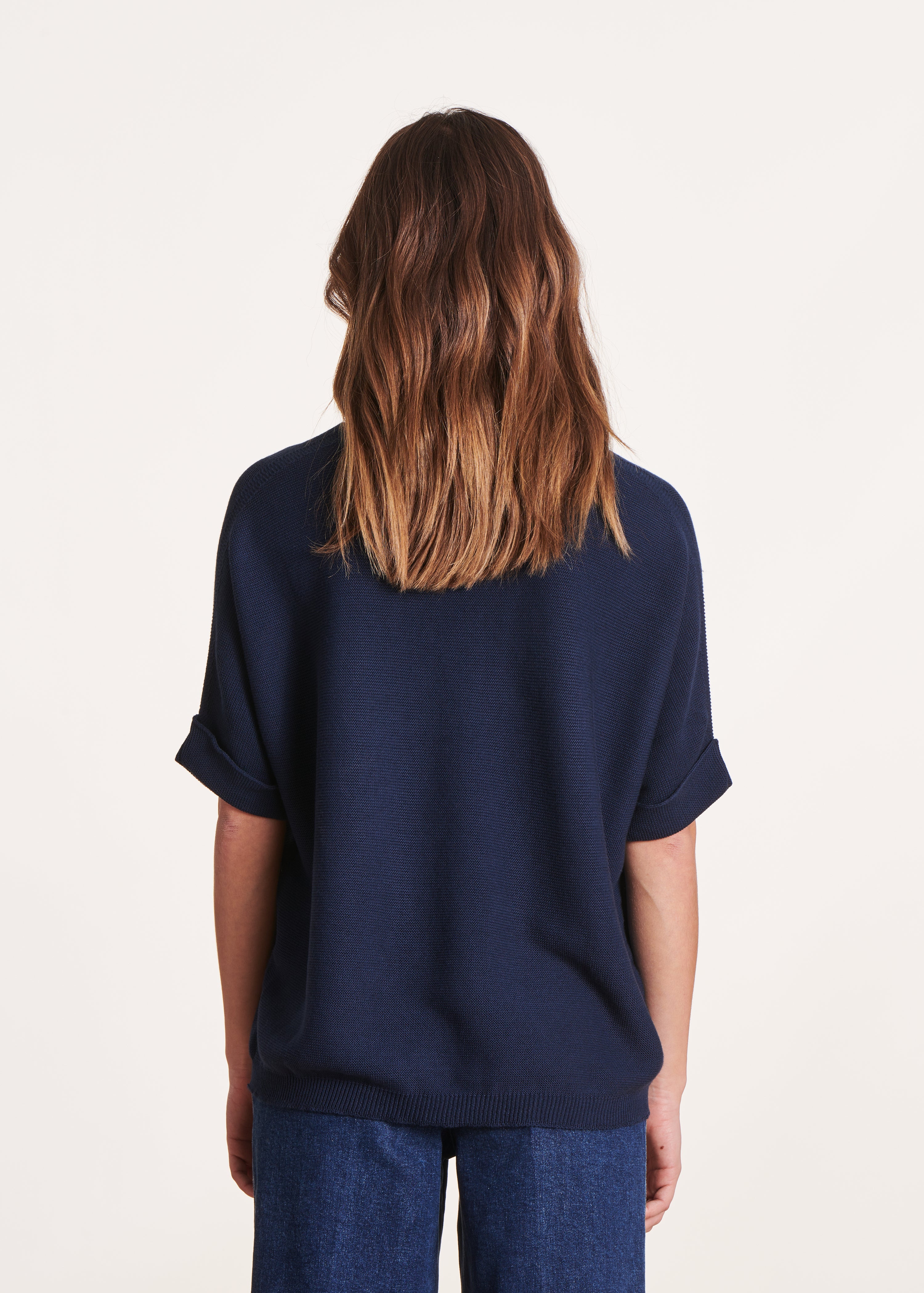 la-f-e-marabout-e-pulls-gilets-pullover-marine-v-ausschnitt-kurzarm image 3