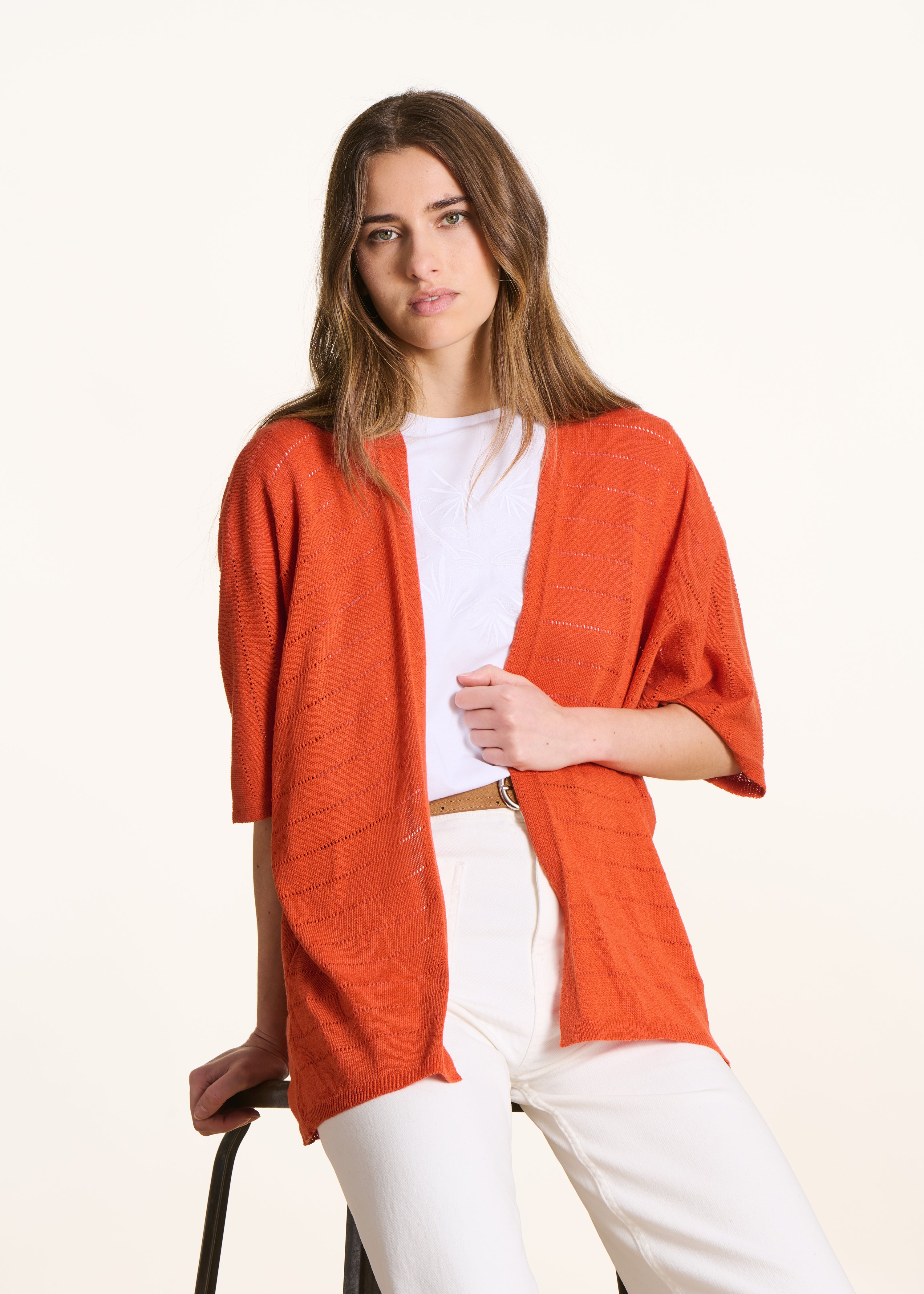 la-f-e-marabout-e-strickweste-orange-lochstrick-kurzarm image 2