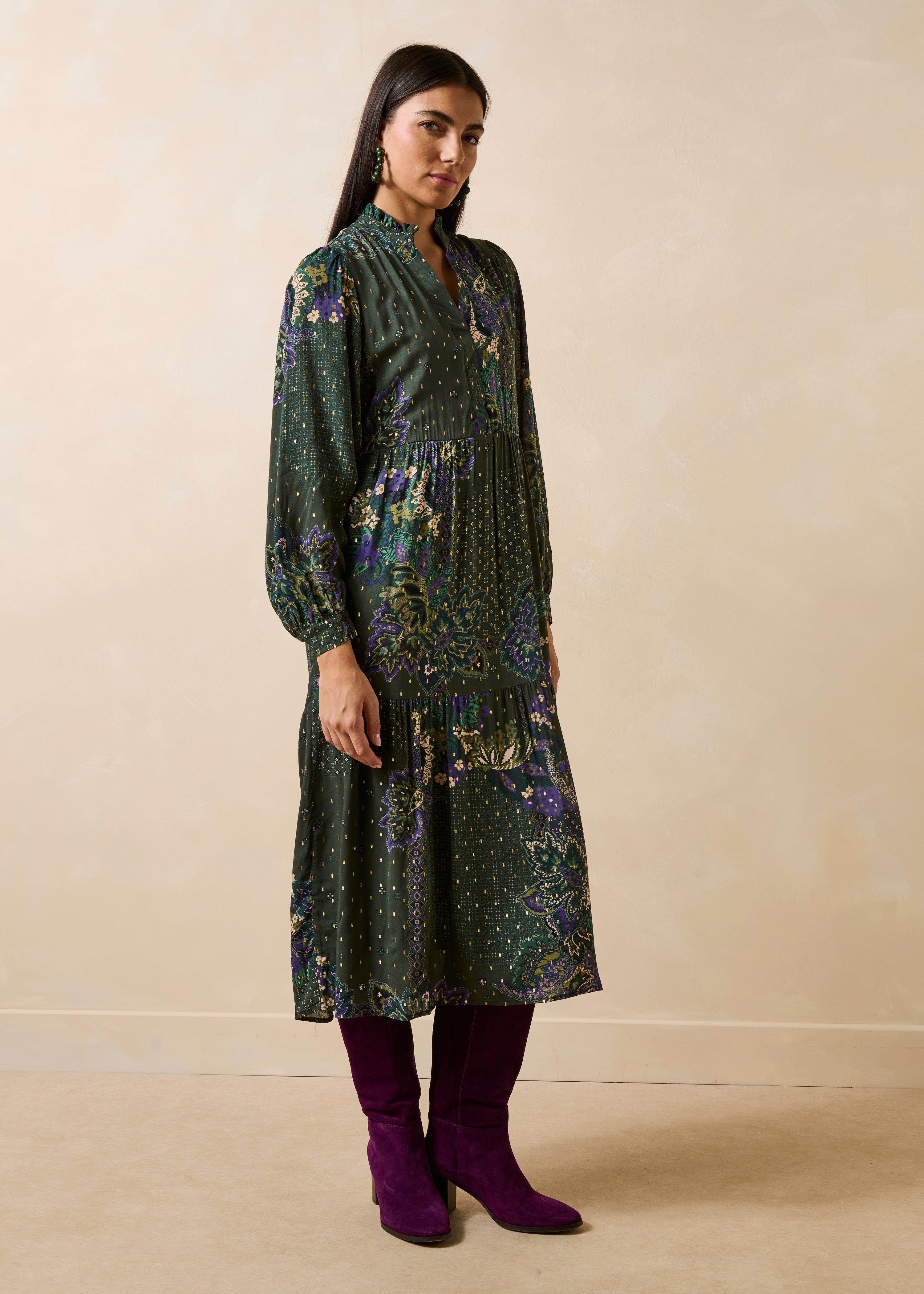 la-f-e-marabout-e-gauffra-kleid-gr-n-lang-gemustert image 2