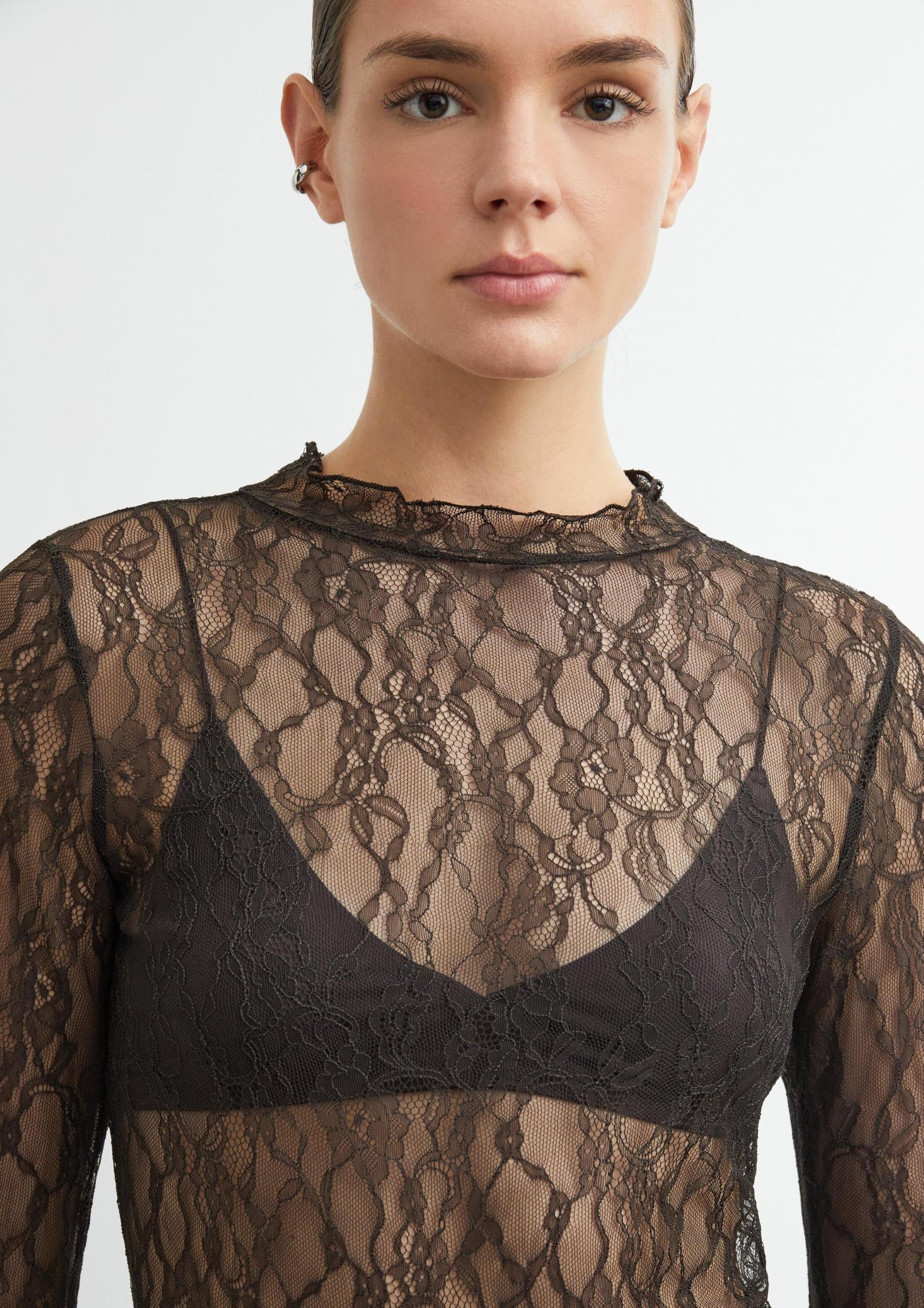 comma-langarm-shirt-slim-fit-rollkragen-dunkelbraun-spitze image 4