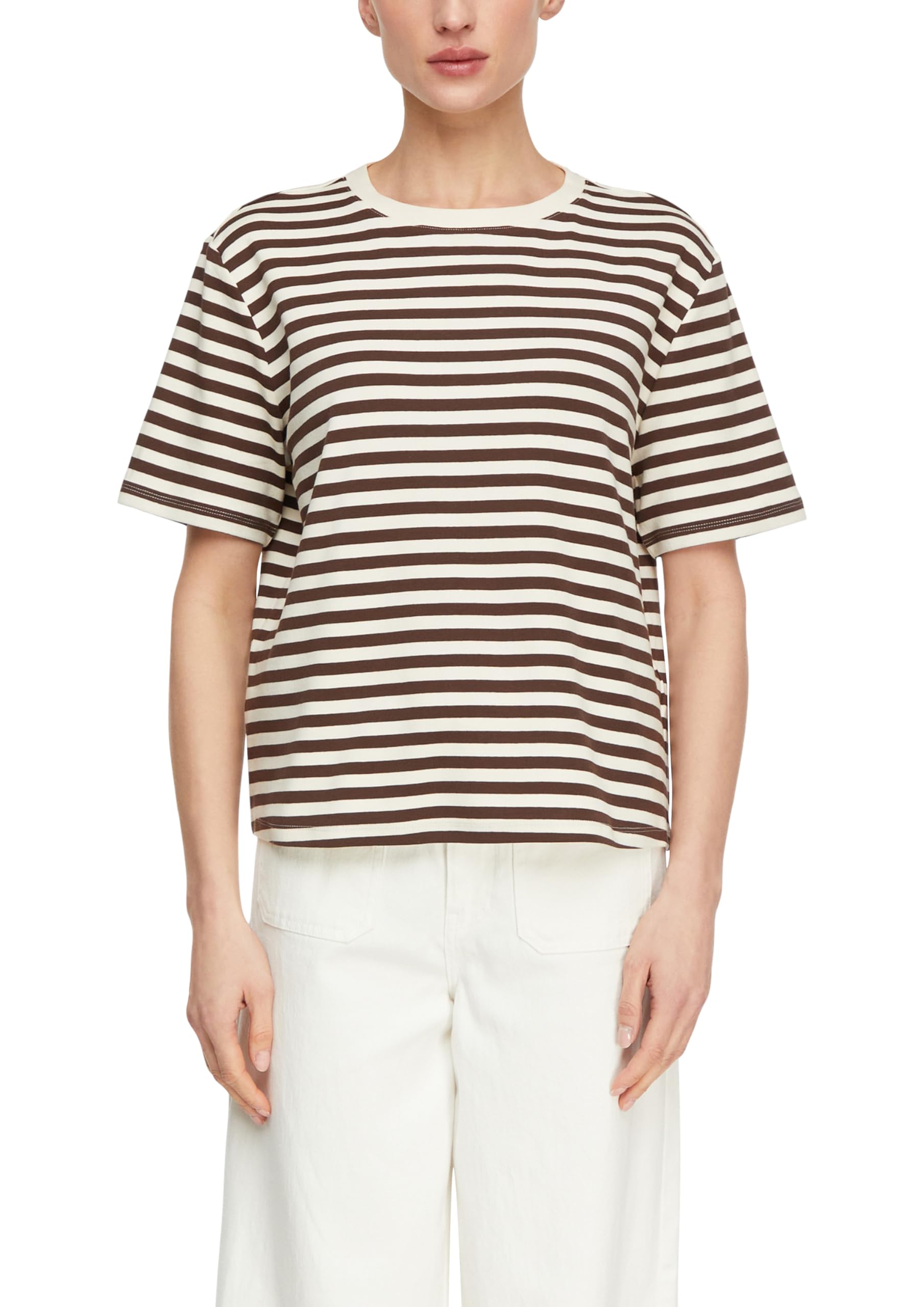 comma-t-shirt-regular-fit-streifen-rundhals-zartrosa image 8