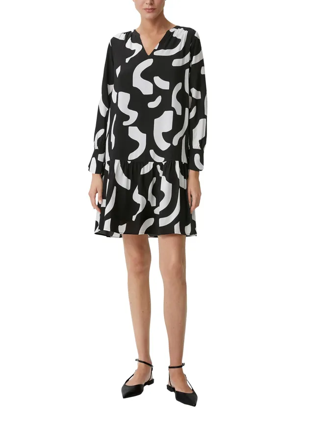 comma-dresses-kleid-allover-print-v-ausschnitt-gr-38-schwarz image 1