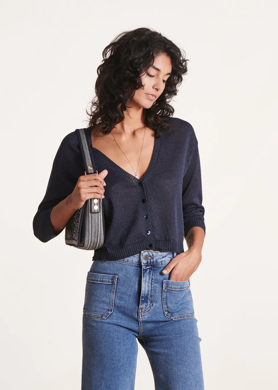 la-f-e-marabout-e-strickweste-damen-marine-s-v-ausschnitt image 1