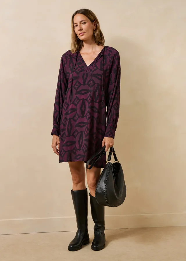 la-f-e-marabout-e-gopal-kleid-schwarz-bordeaux-ethno-print image 1