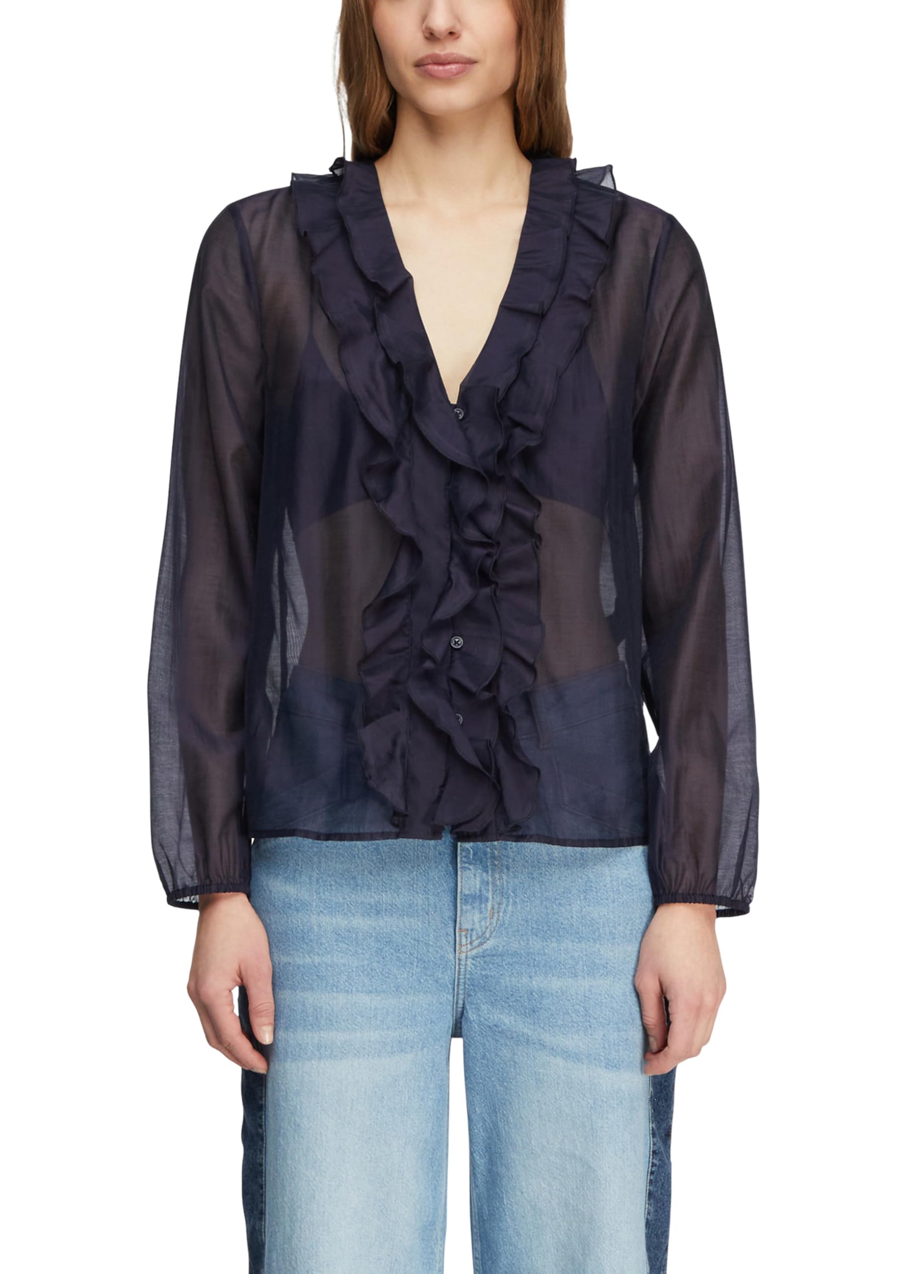 comma-bluse-lyocell-volants-damen-gr-40-navy image 1