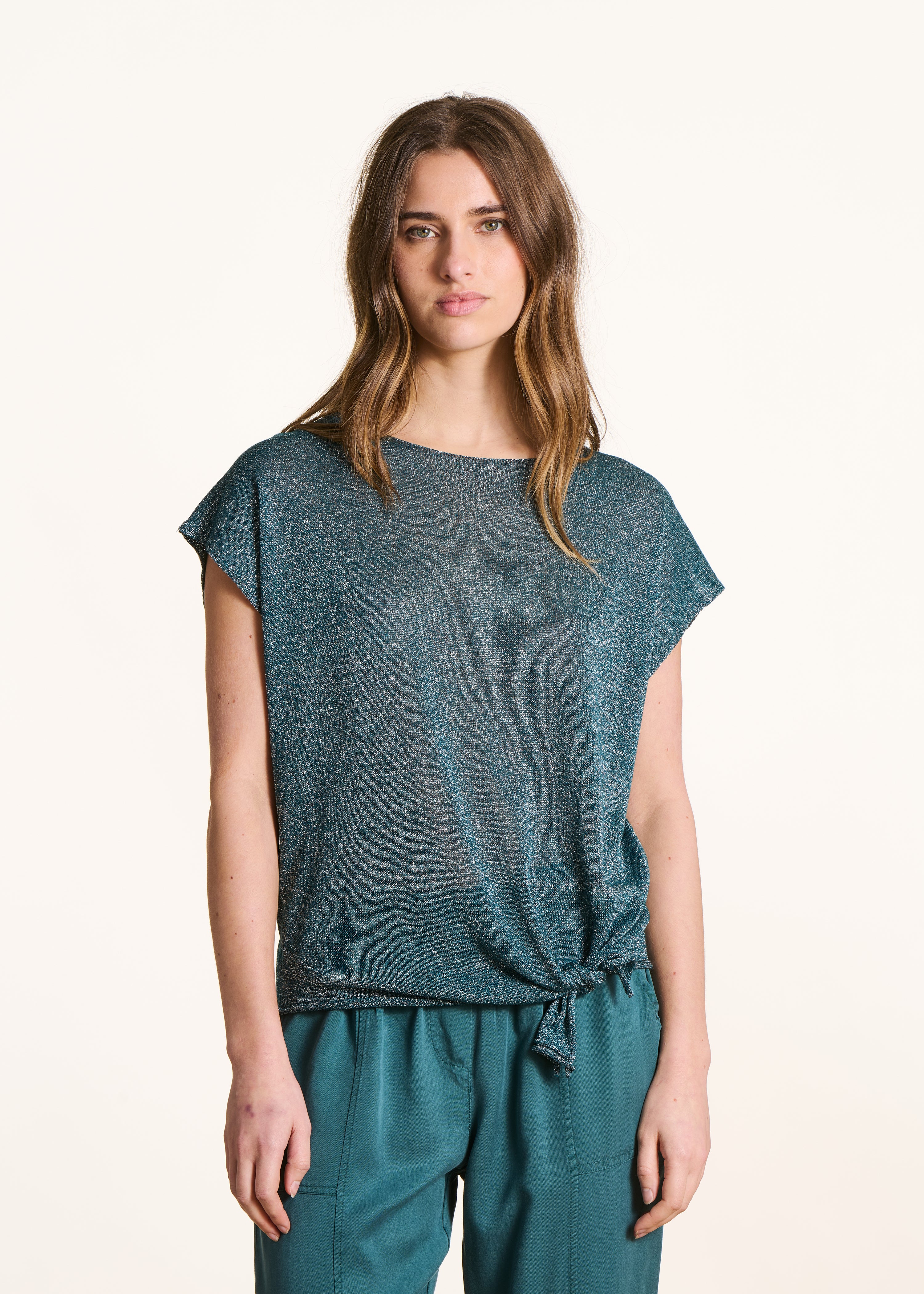 la-f-e-marabout-e-pullover-petrol-damen-feinstrick-kurzarm image 1