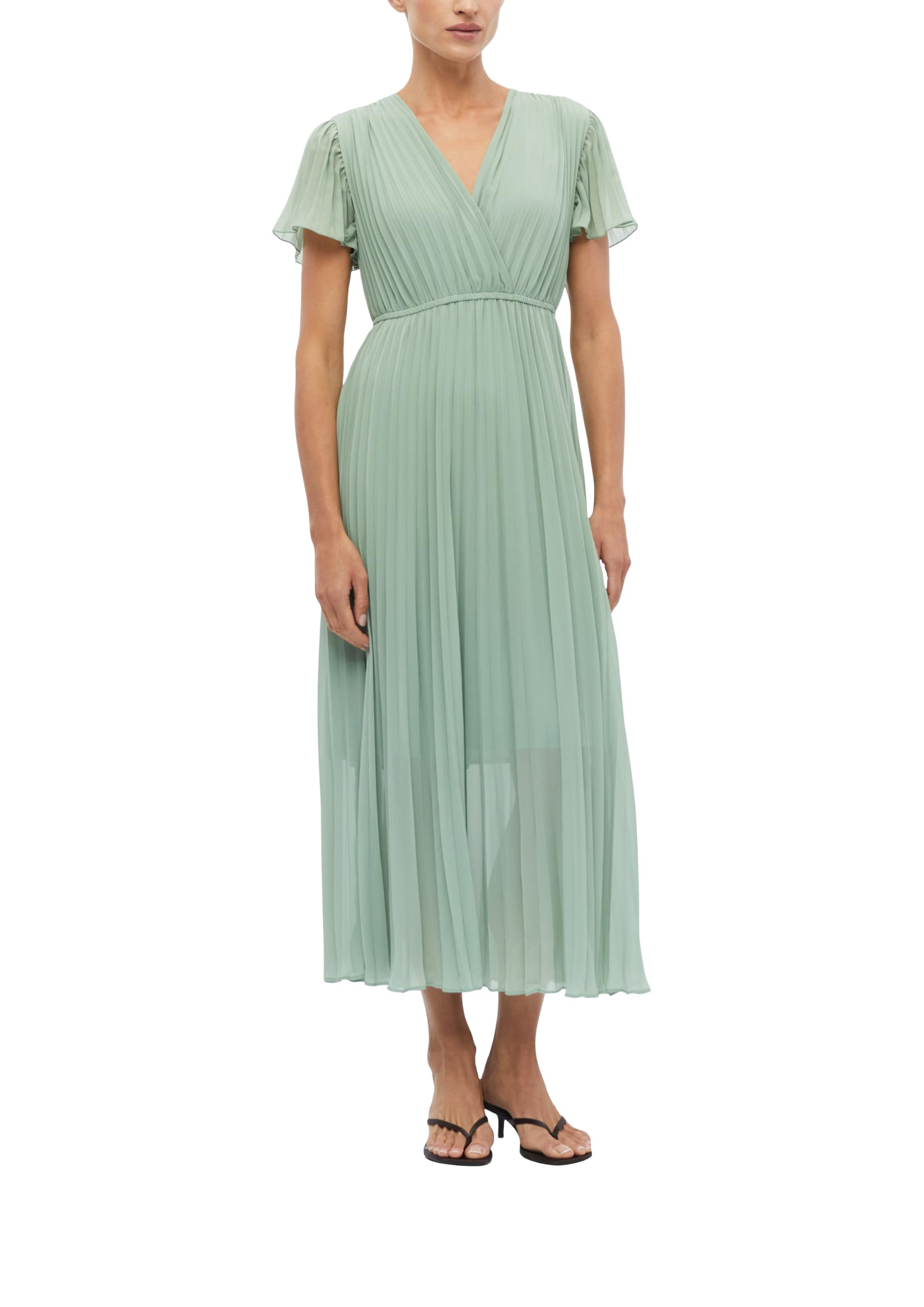 comma-midikleid-plissee-v-ausschnitt-fl-gel-rmel image 1