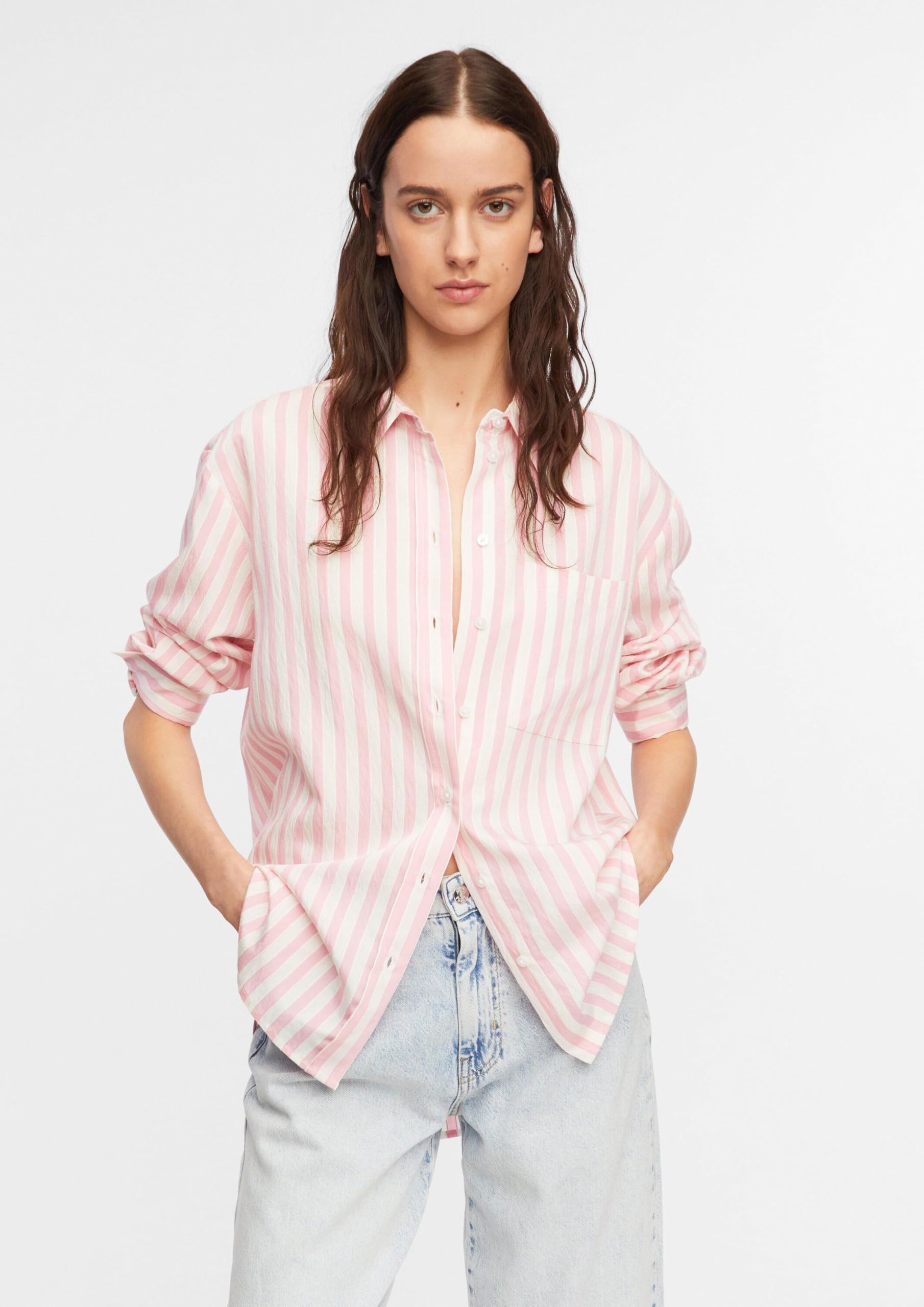 comma-blouses-bluse-loose-fit-streifen-hemdkragen-gr-34-rosa image 6