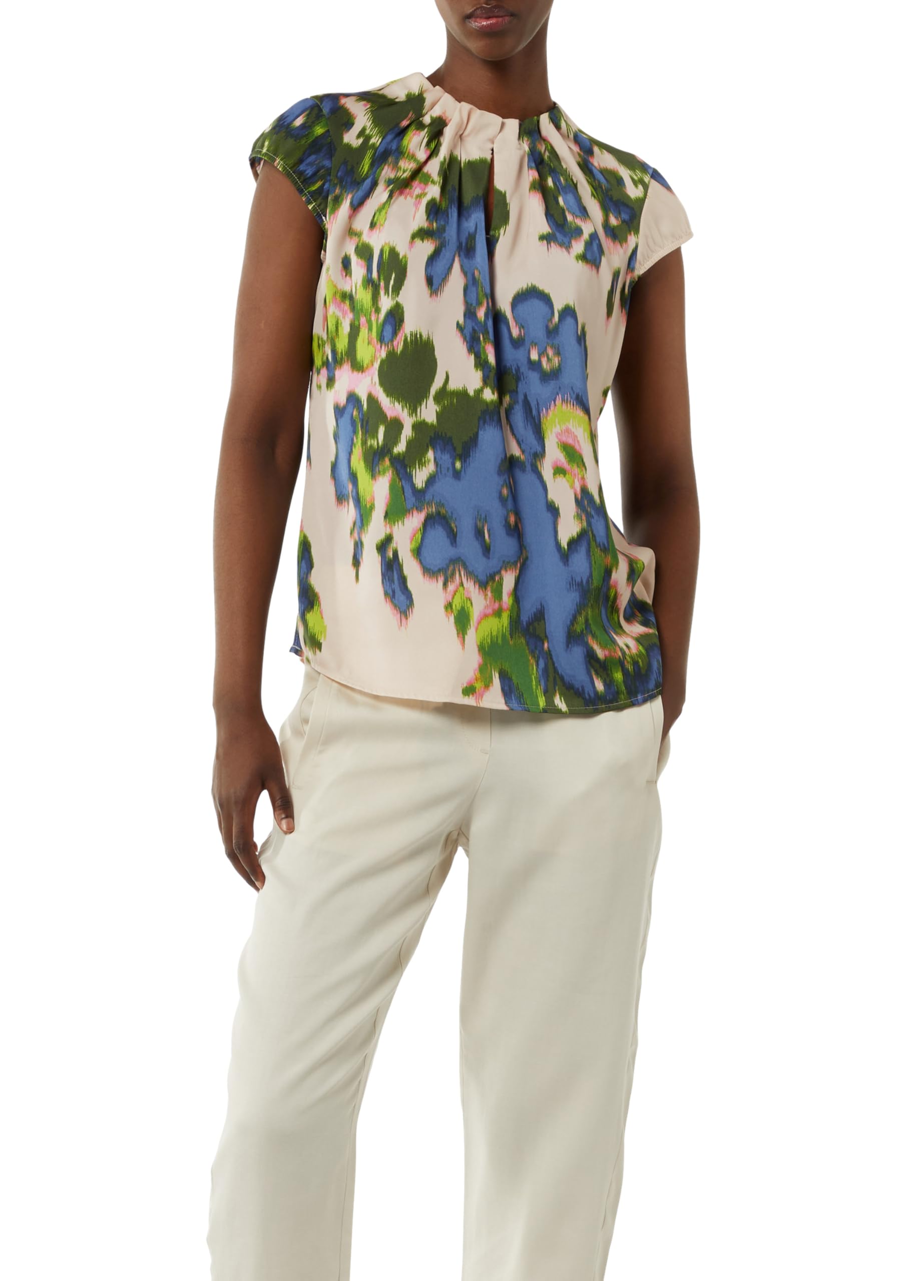 comma-satinbluse-all-over-print-raffung-kurzarm image 1