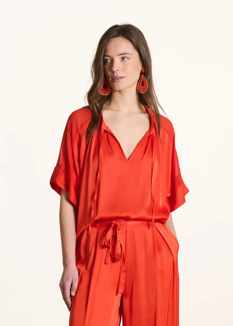 la-f-e-marabout-e-bluse-orange-satin-kurzarm-viskose image 1