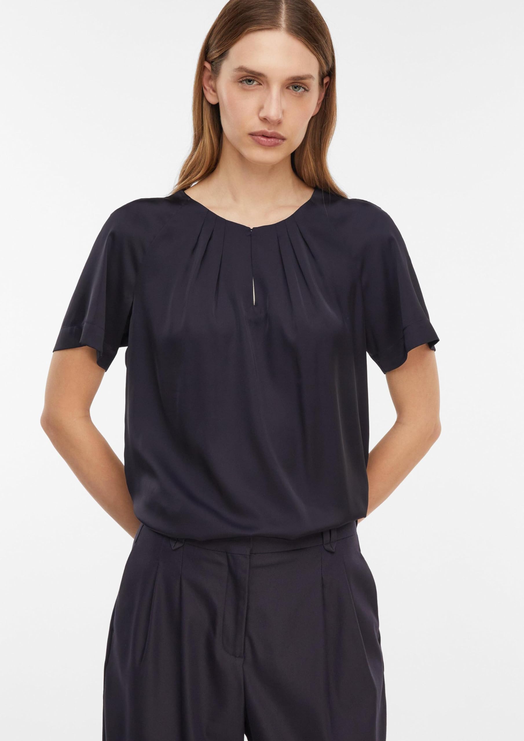 comma-baumwollbluse-damen-kurzarm-mit-faltenfront image 6