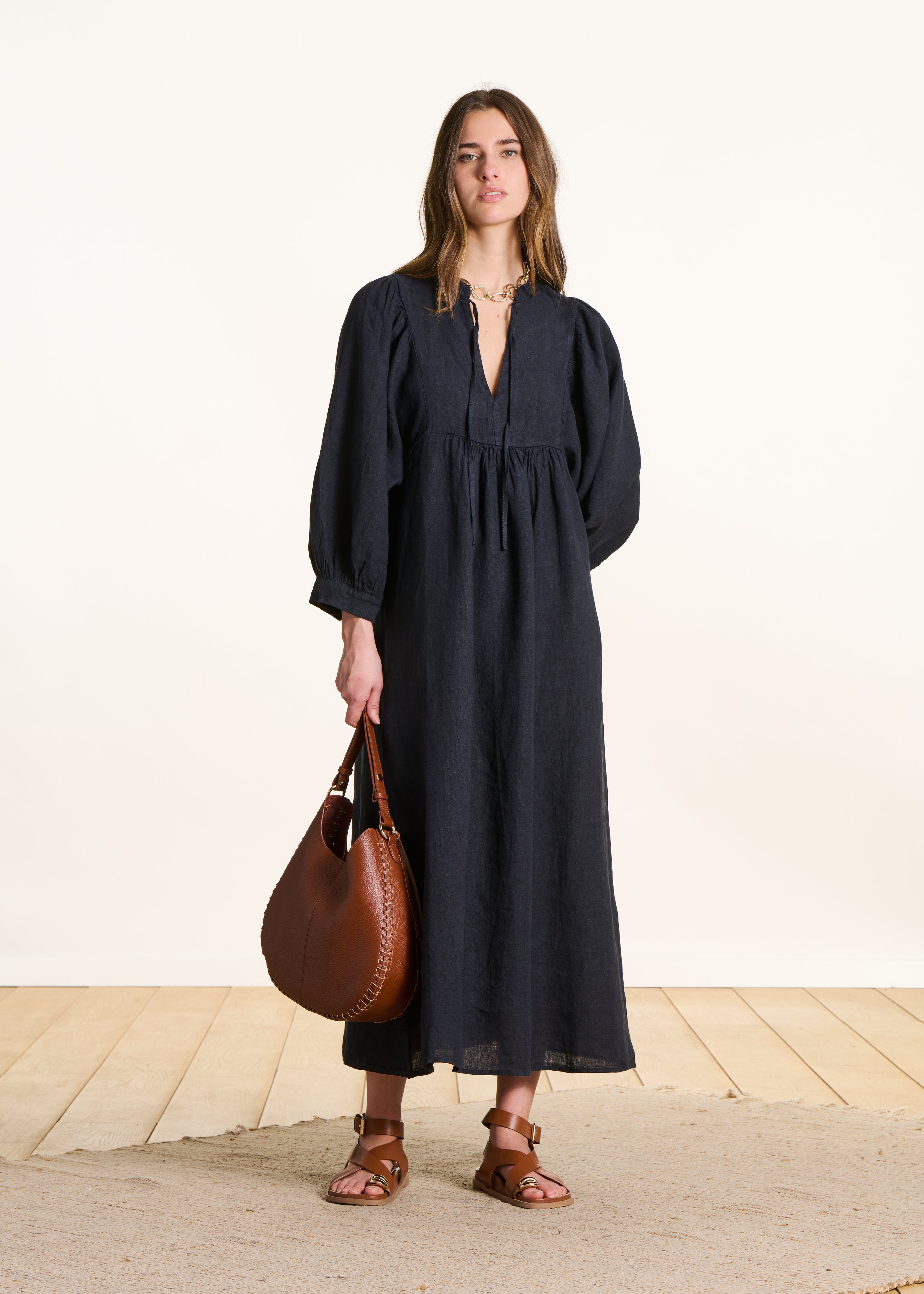la-f-e-marabout-e-robes-kleid-dunkelblau-leinen-langarm image 1