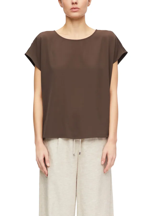 comma-blouses-bluse-kurzarm-rundhals-dunkelbraun-44 image 1