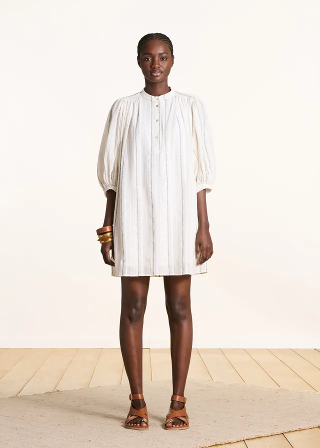 la-f-e-marabout-e-fabiola-kleid-ecru-gestreift-kurz image 1
