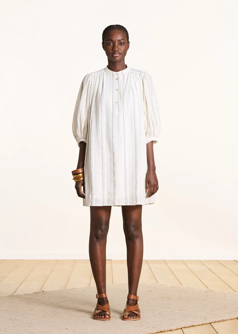 la-f-e-marabout-e-fabiola-kleid-ecru-gestreift-kurz image 1