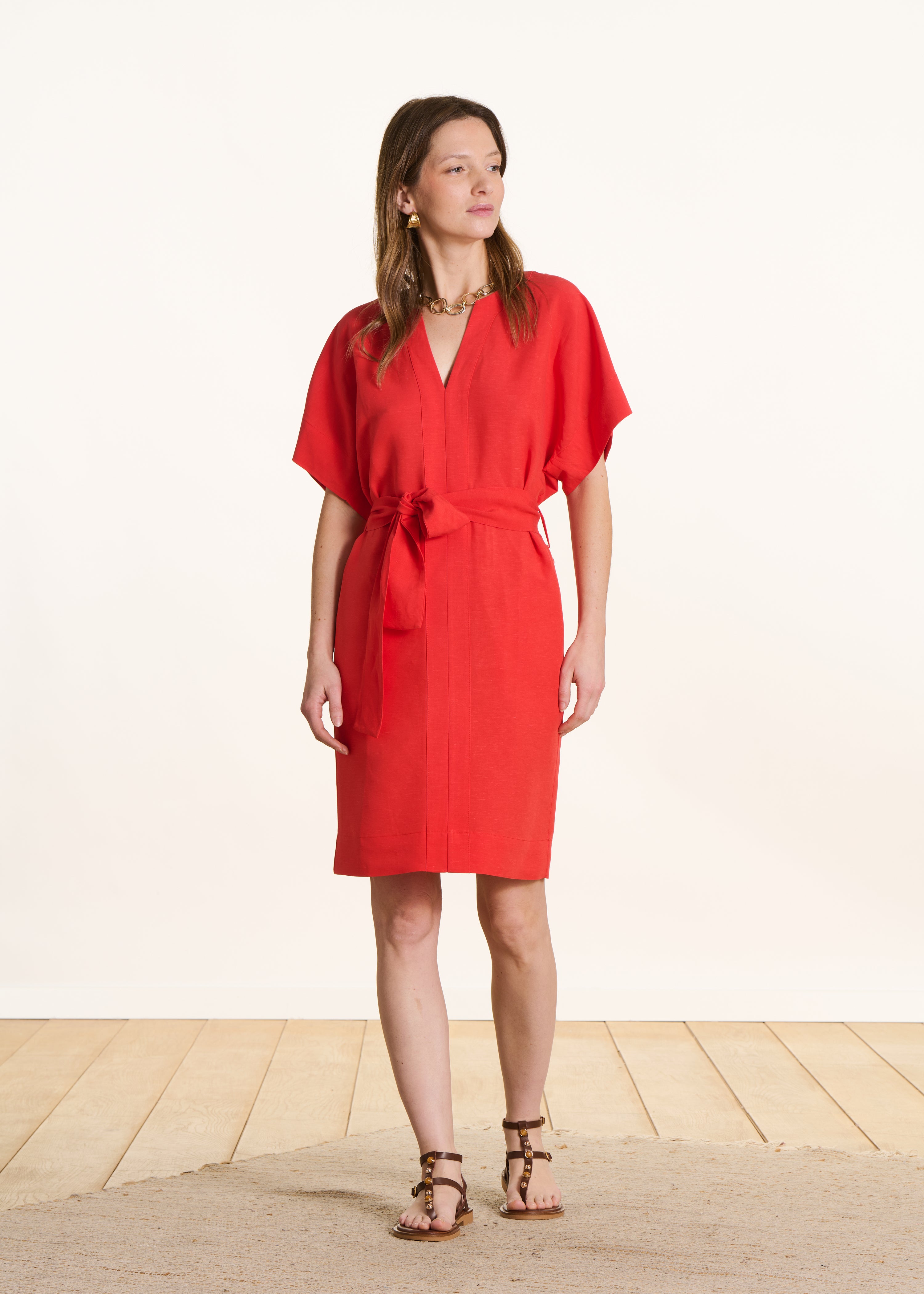 la-f-e-marabout-e-felia-kleid-rot-kurz-viskose-leinen image 1