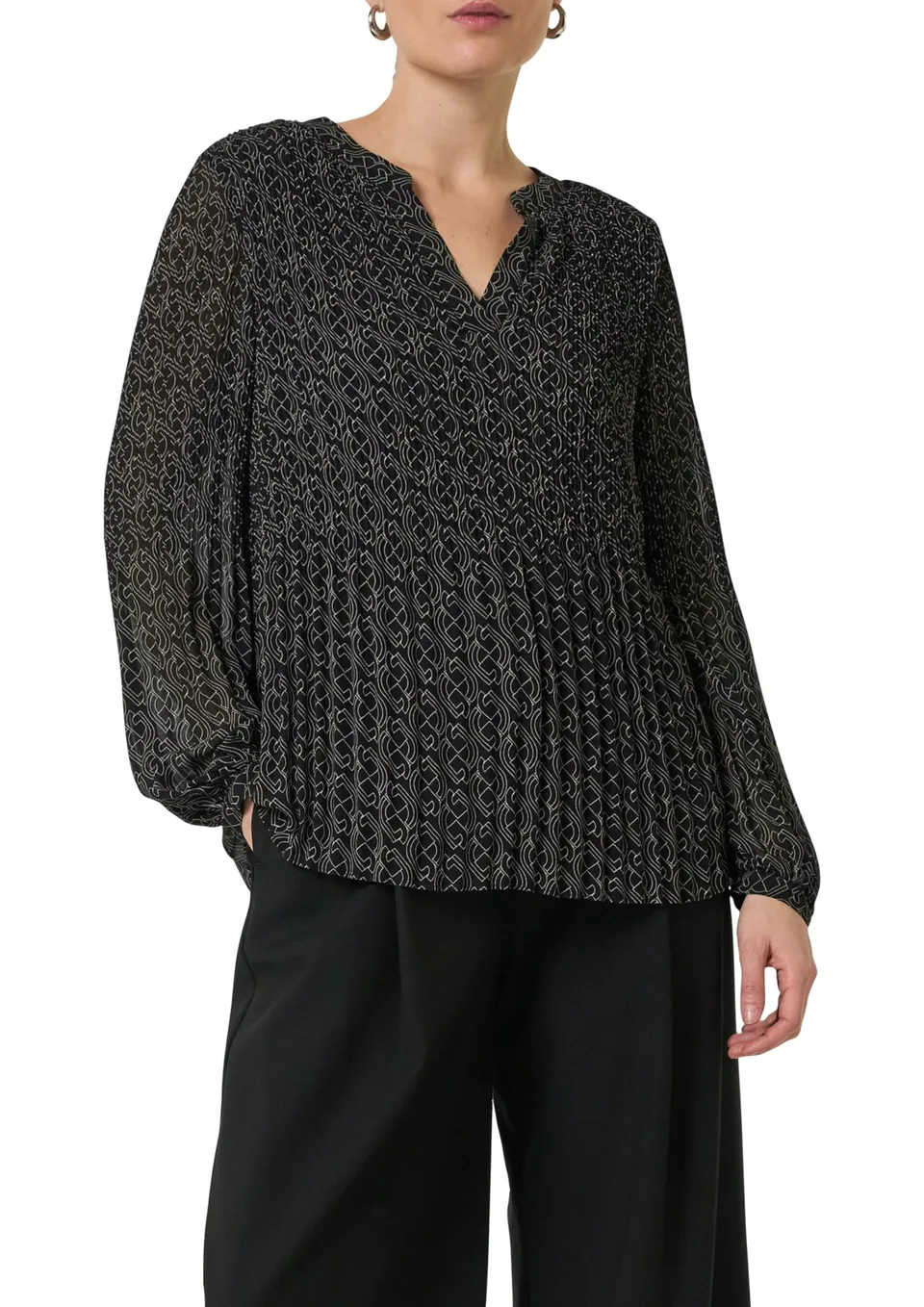 comma-bluse-damen-chiffon-logomuster-gr-46-plissee image 1