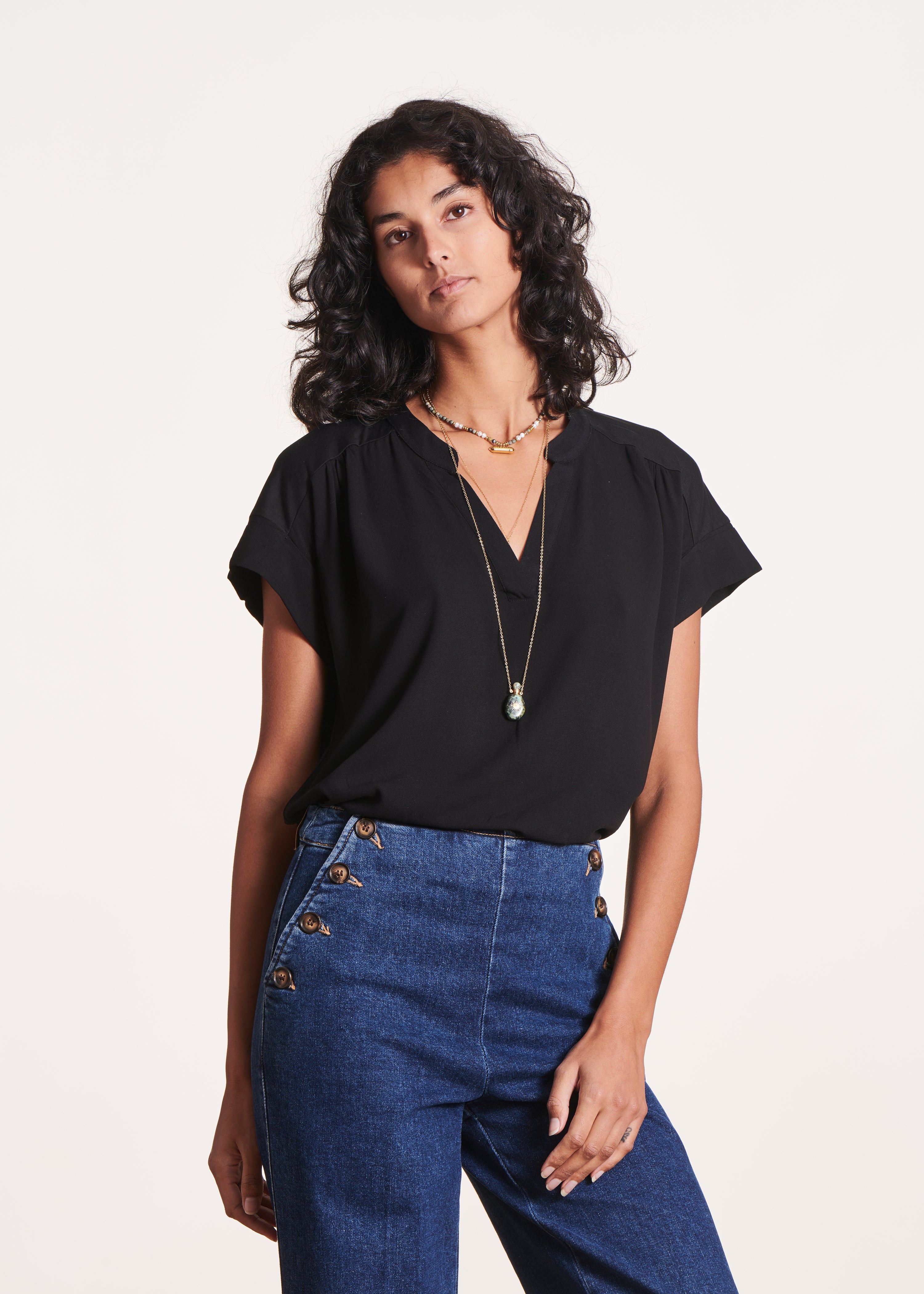 la-f-e-marabout-e-t-shirt-schwarz-bi-material-kurzarm image 1